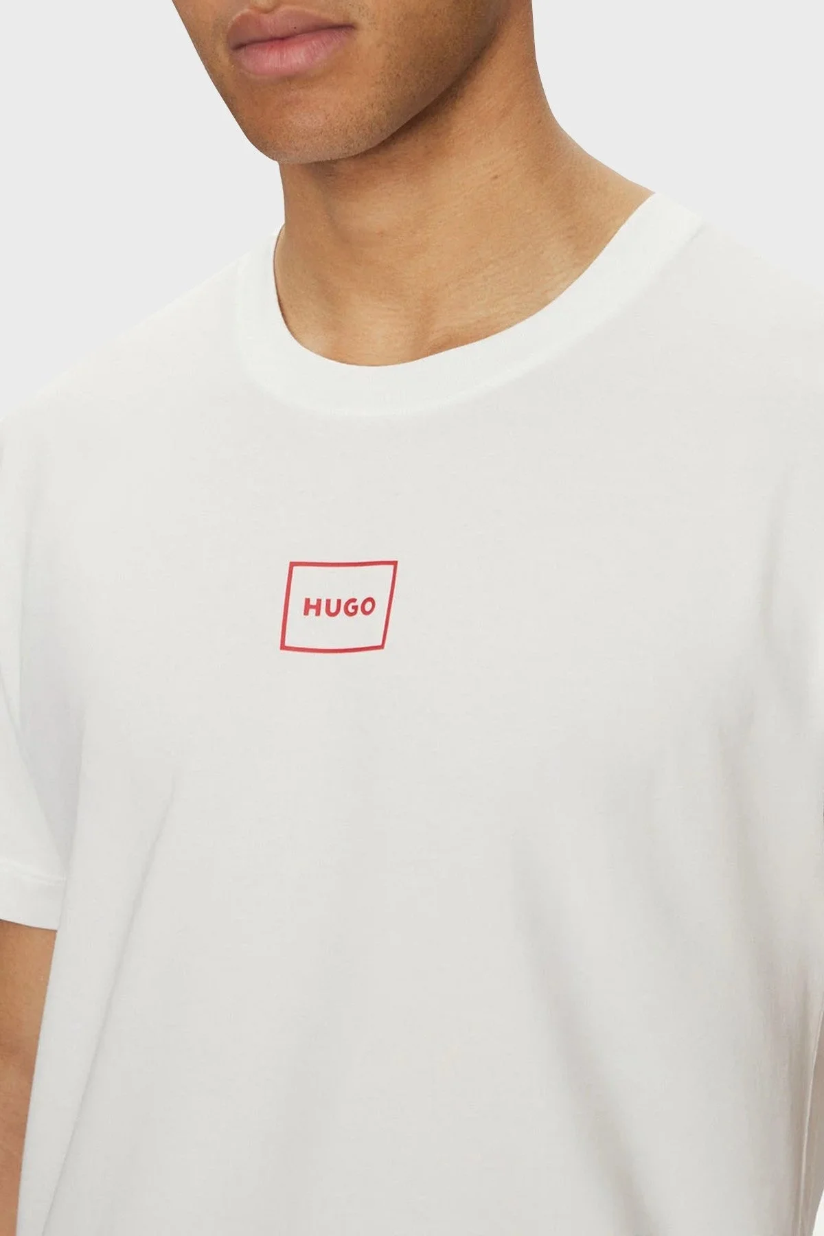 Hugo Pamuklu Regular Fit Bisiklet Yaka Logolu Erkek T Shirt 50525236 101 BEYAZ - 3