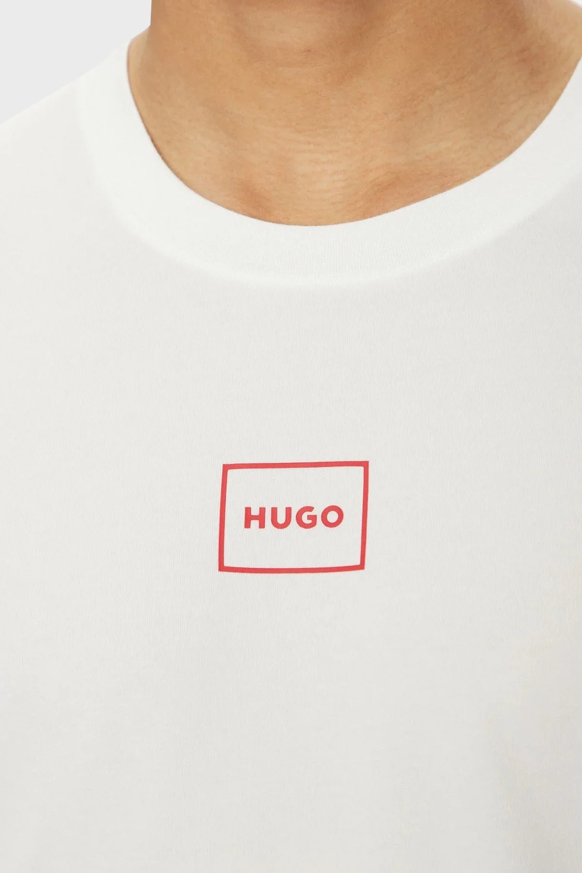 Hugo Pamuklu Regular Fit Bisiklet Yaka Logolu Erkek T Shirt 50525236 101 BEYAZ - 4