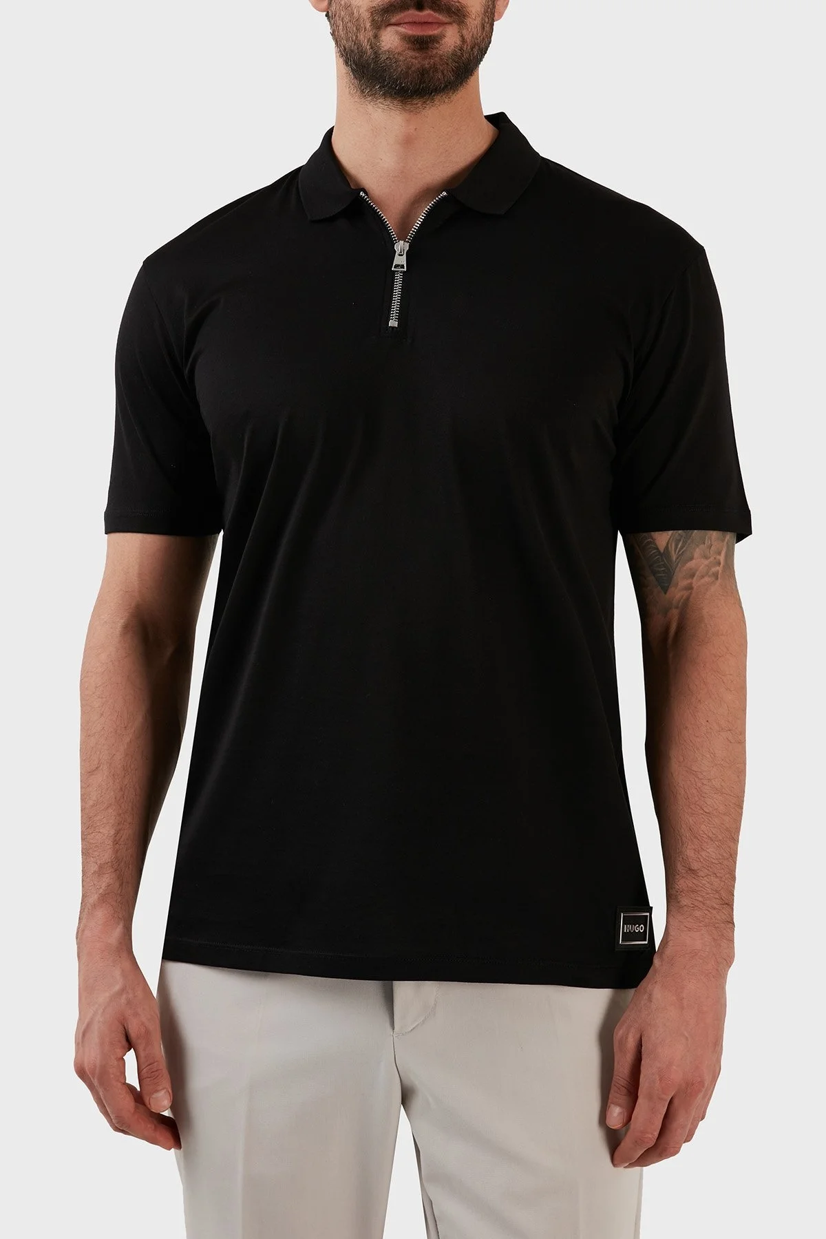 Hugo Pamuklu Regular Fit Fermuarlı Erkek Polo T Shirt 50482890 001 SİYAH - 1