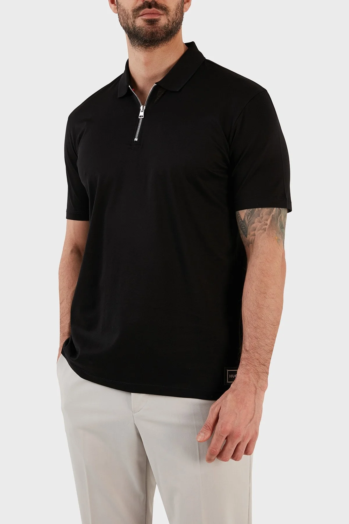 Hugo Pamuklu Regular Fit Fermuarlı Erkek Polo T Shirt 50482890 001 SİYAH - 2