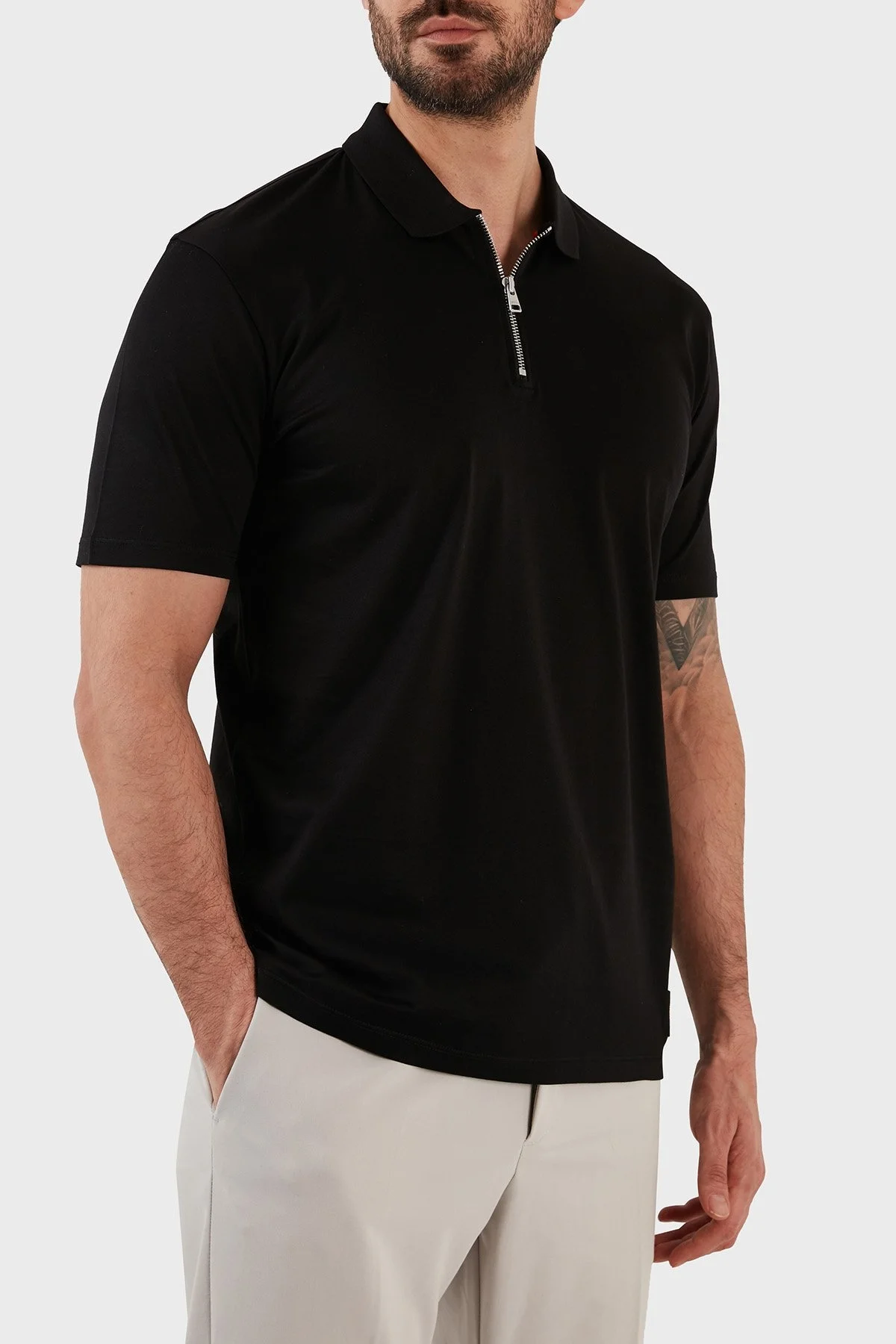 Hugo Pamuklu Regular Fit Fermuarlı Erkek Polo T Shirt 50482890 001 SİYAH - 3