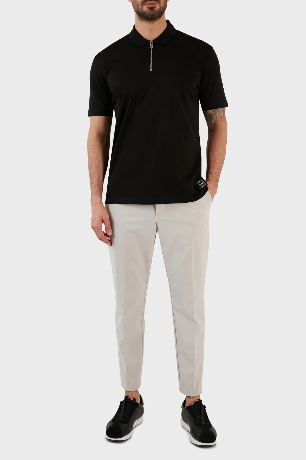 Hugo Pamuklu Regular Fit Fermuarlı Erkek Polo T Shirt 50482890 001 SİYAH - 4