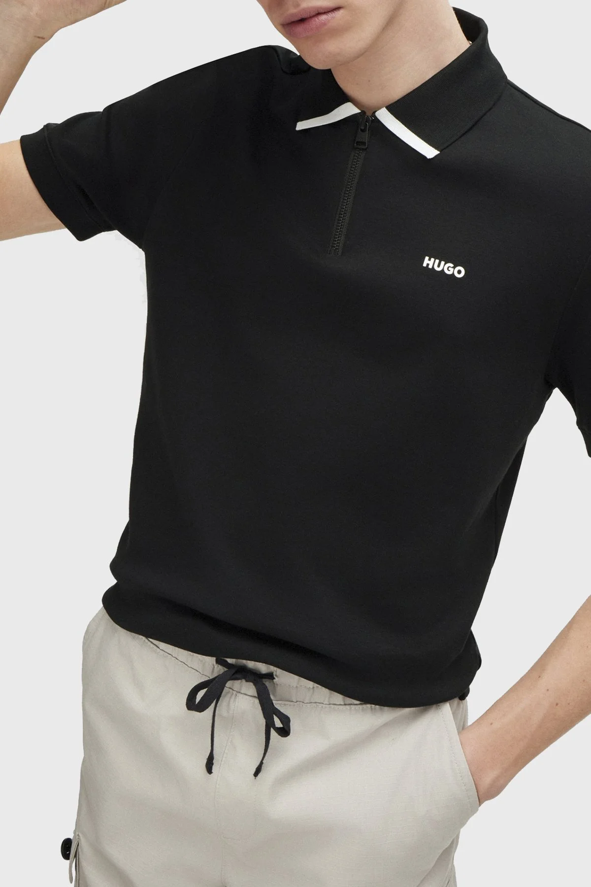 Hugo Pamuklu Regular Fit Fermuarlı Erkek Polo Yaka T Shirt 50511721 001 SİYAH - 4