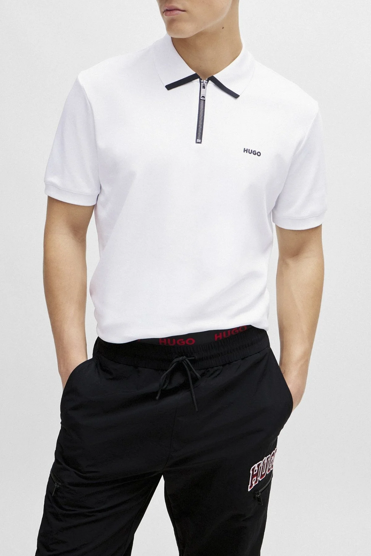 Hugo Pamuklu Regular Fit Fermuarlı Erkek Polo Yaka T Shirt 50511721 100 BEYAZ - 1