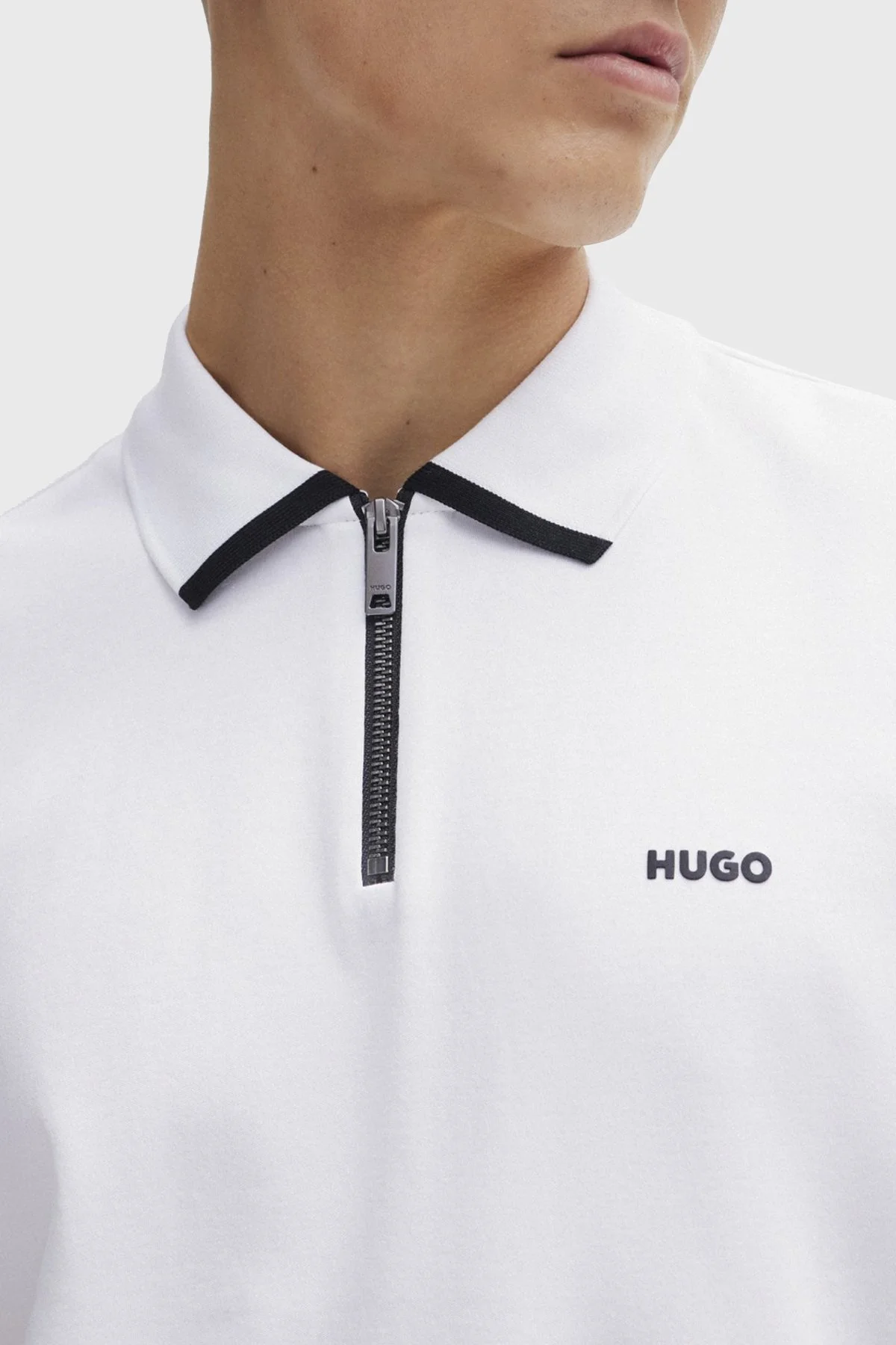 Hugo Pamuklu Regular Fit Fermuarlı Yaka T Shirt Erkek Polo 50511721 100 BEYAZ - 3