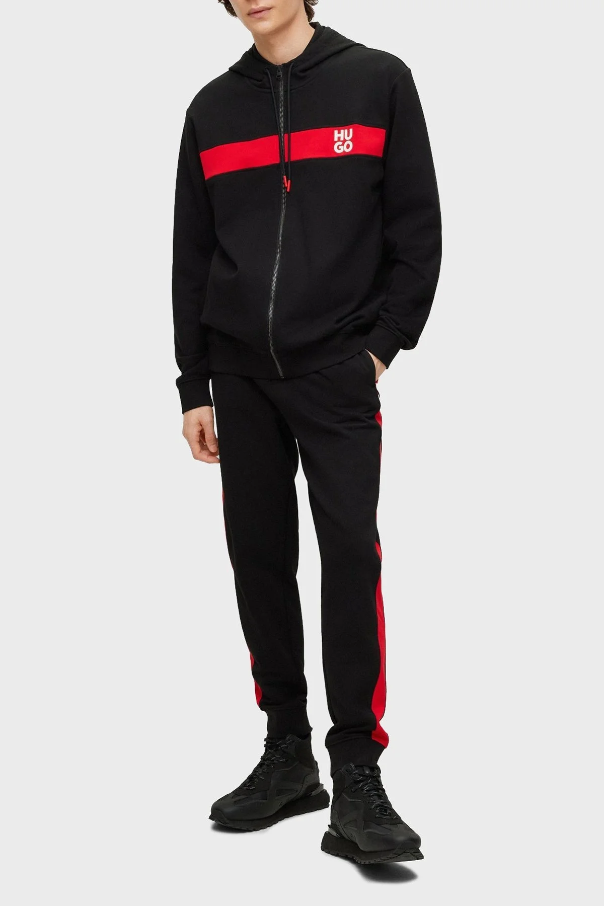 Hugo Pamuklu Regular Fit Fermuarlı Kapüşonlu Erkek Eşofman Takımı 50485042 001 SİYAH - 1