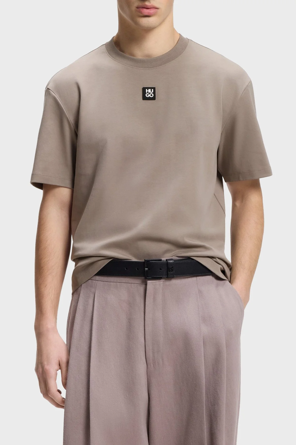 Hugo Pamuklu Regular Fit Logolu Bisiklet Yaka Erkek T Shirt 50505201 237 GRİ - 1