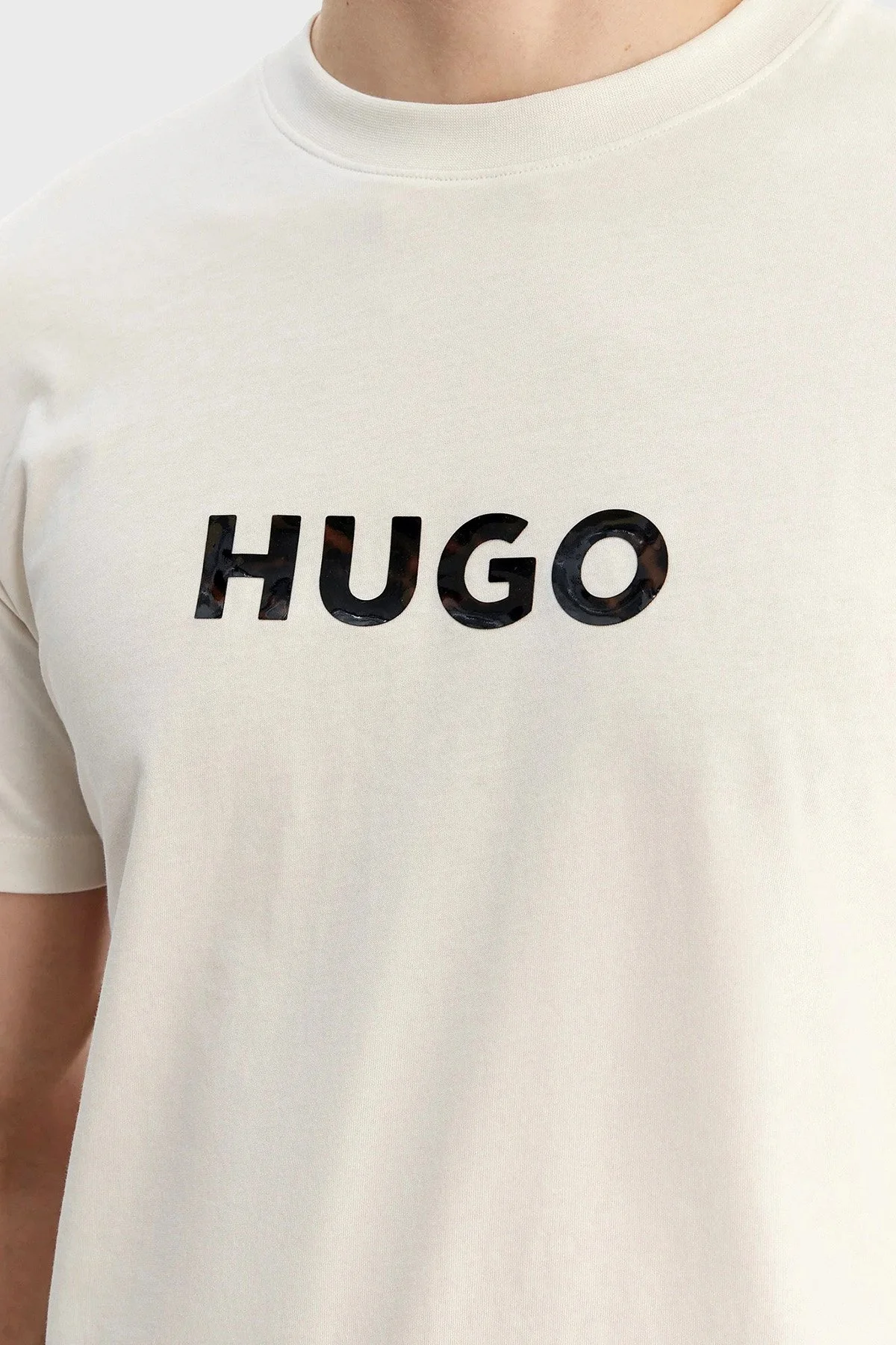 Hugo Pamuklu Regular Fit Logolu Bisiklet Yaka Erkek T Shirt 50557437 102 EKRU - 4