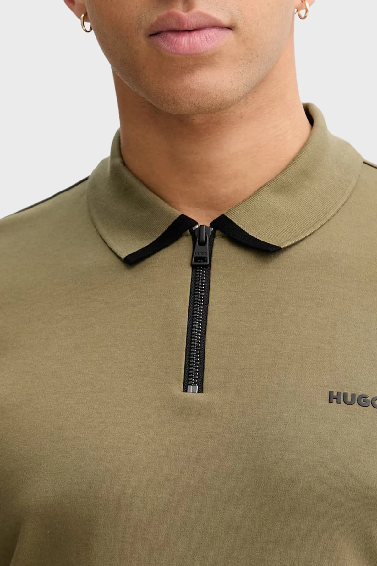 Hugo Pamuklu Regular Fit Yarım Fermuarlı Erkek Polo 50511721 389 HAKİ - 4