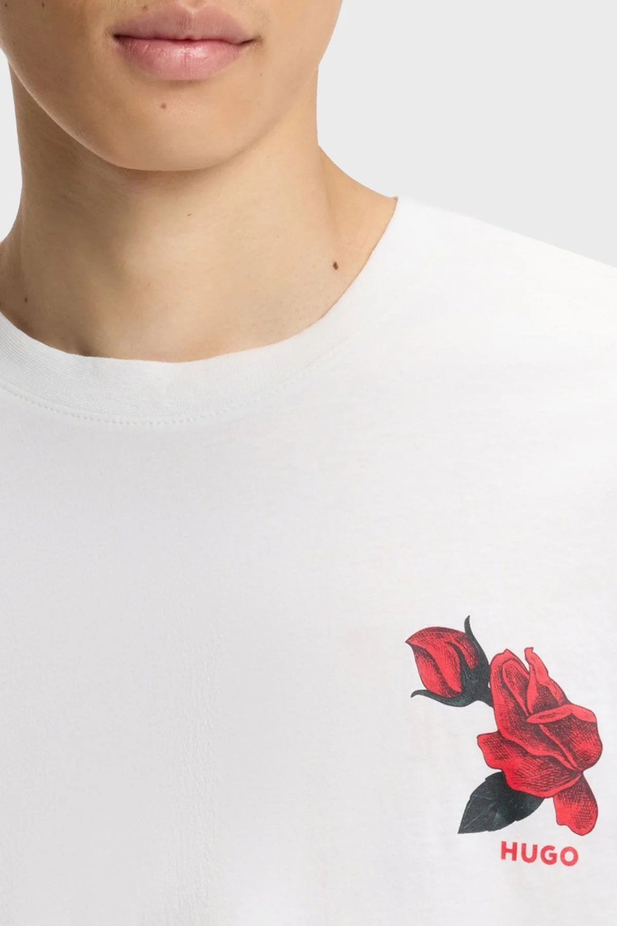 Hugo Pamuklu Relaxed Fit Baskılı Bisiklet Yaka Erkek T Shirt 50564024 102 EKRU - 4