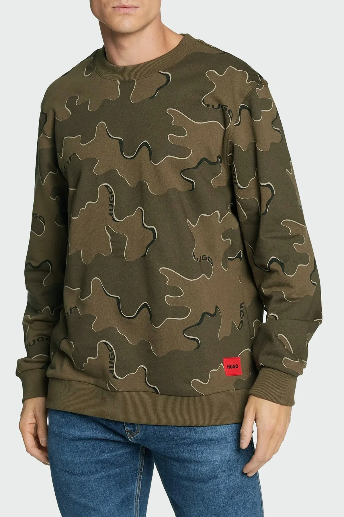 Hugo Pamuklu Relaxed Fit Bisiklet Yaka Erkek Sweat 50481347 965 HAKİ - 1