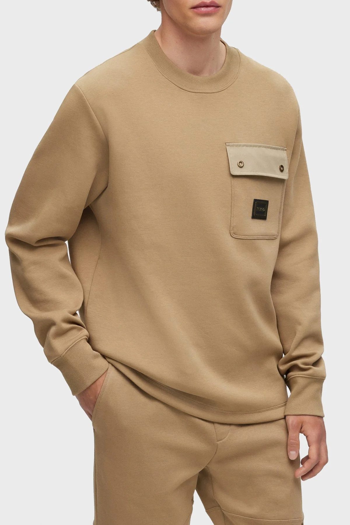 Hugo Pamuklu Relaxed Fit Bisiklet Yaka Erkek Sweat 50493037 242 AÇIK KAHVE - 1