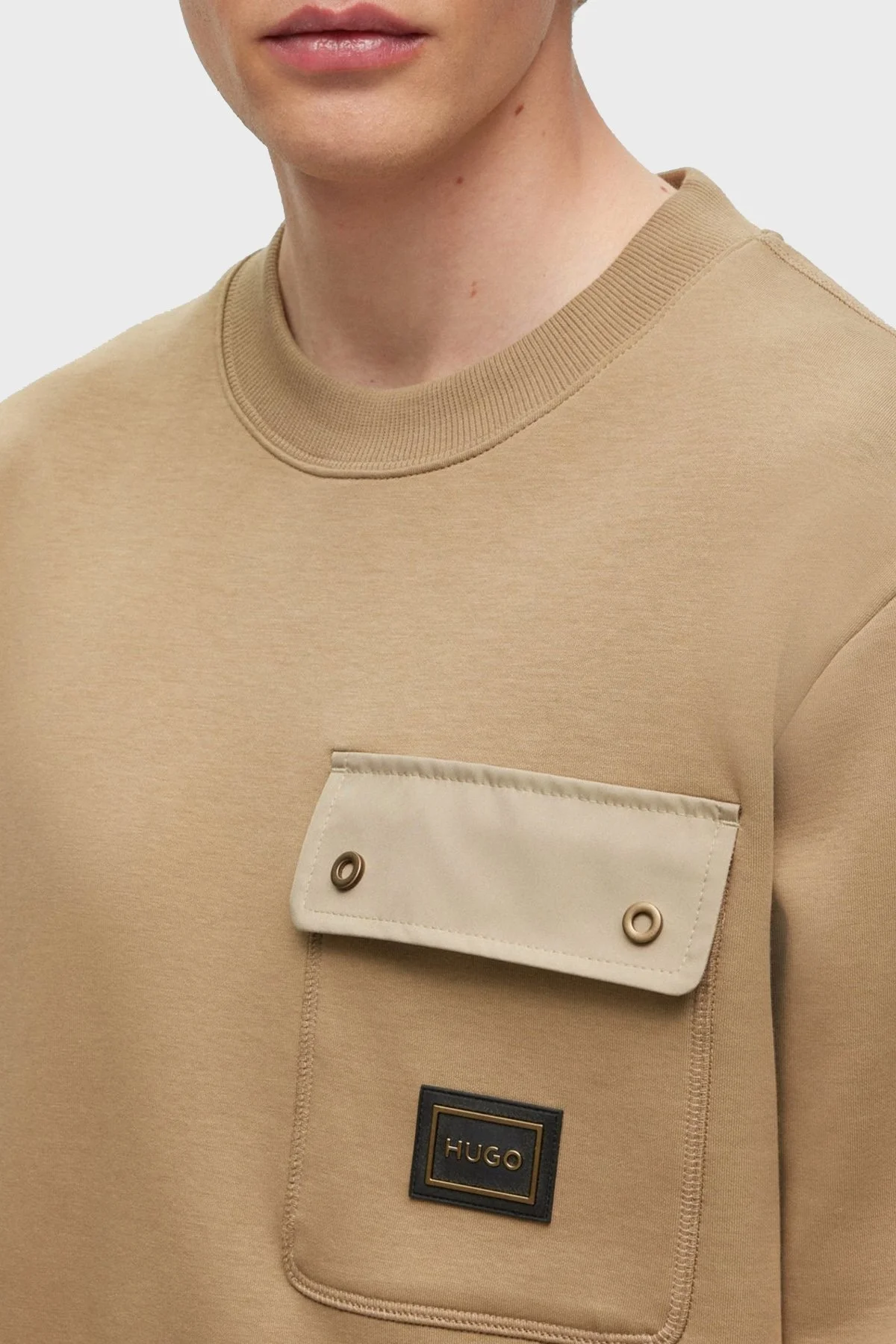 Hugo Pamuklu Relaxed Fit Bisiklet Yaka Erkek Sweat 50493037 242 AÇIK KAHVE - 4