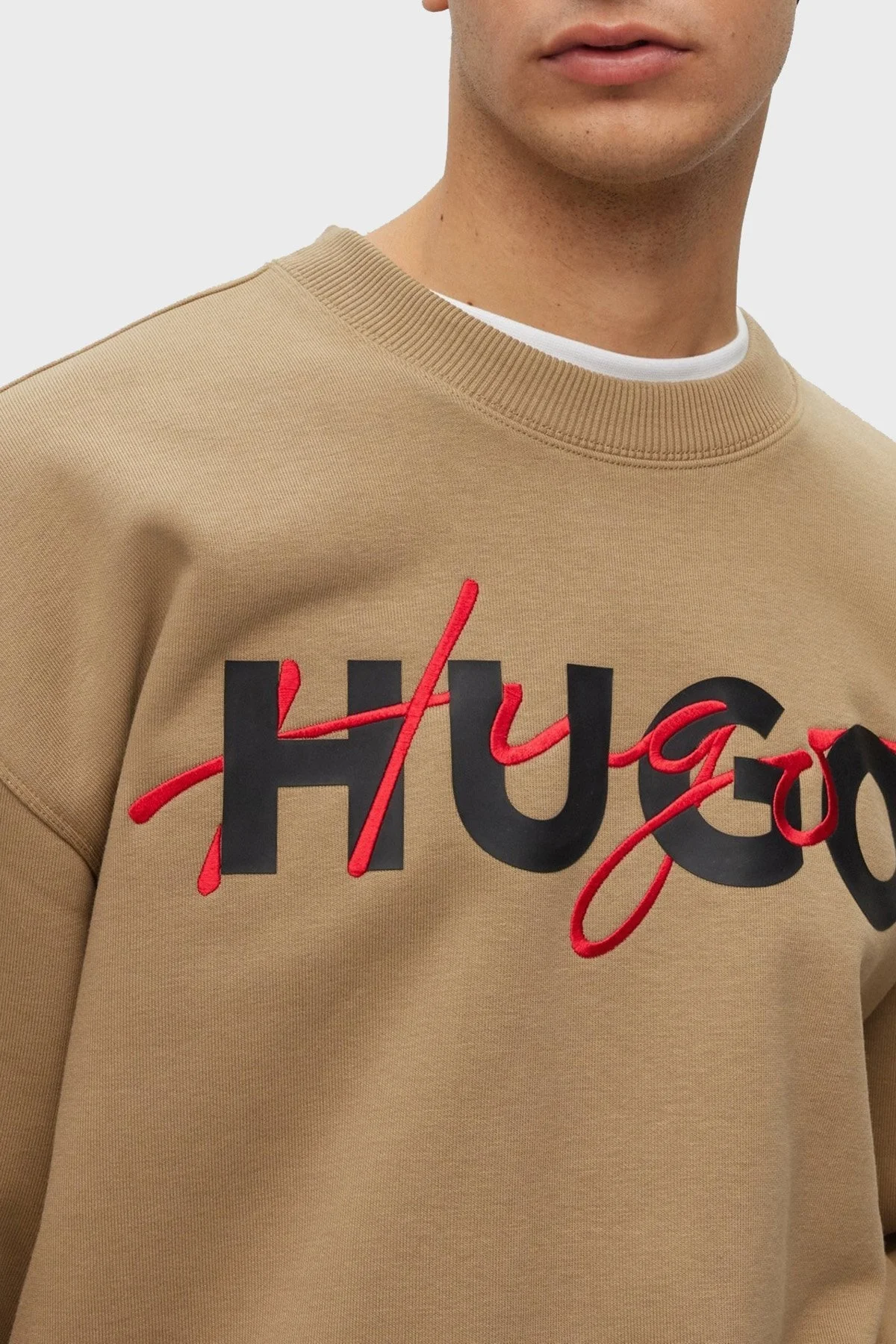 Hugo Pamuklu Relaxed Fit Bisiklet Yaka Erkek Sweat 50494558 242 AÇIK KAHVE - 4