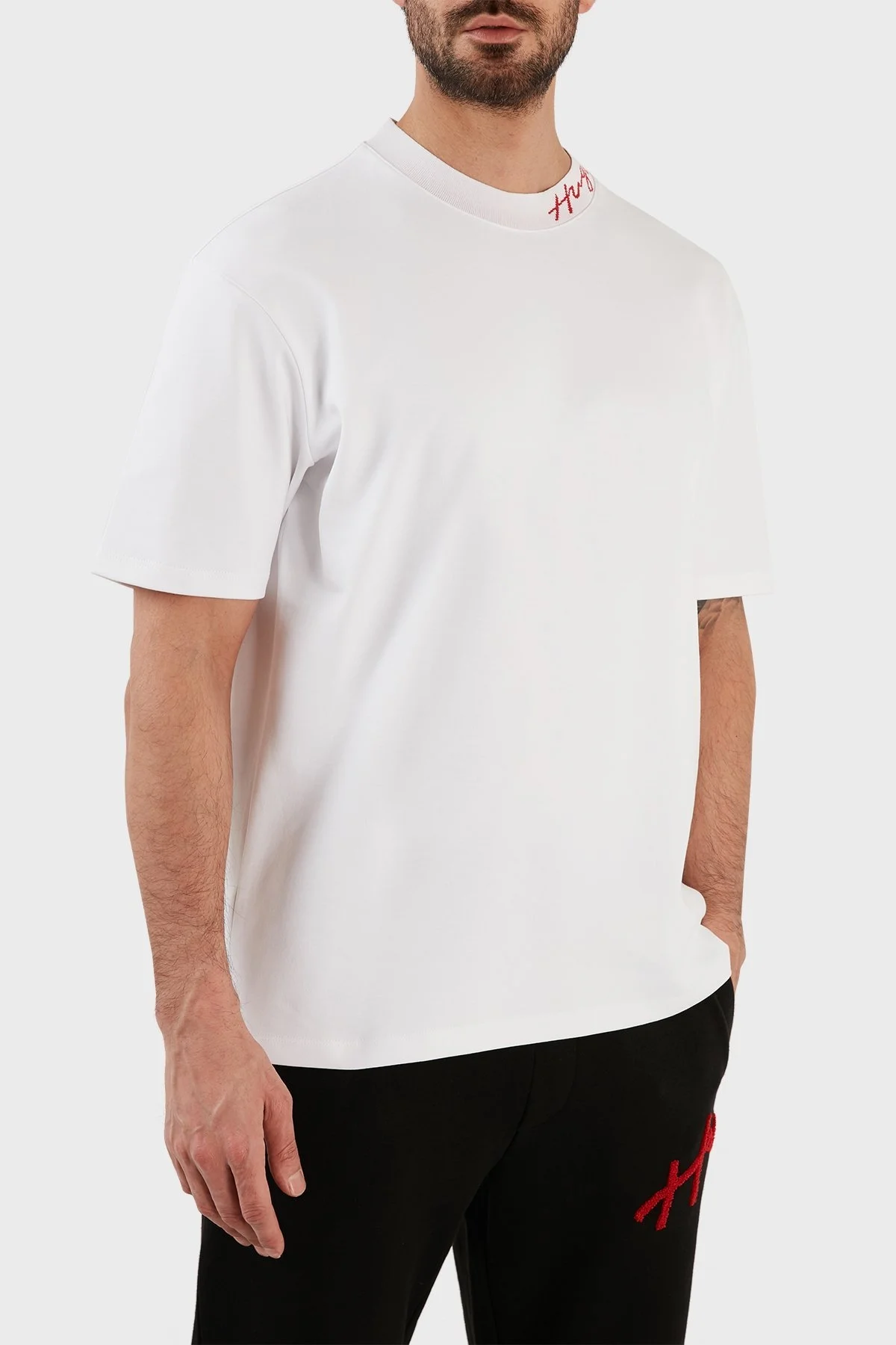 Hugo Pamuklu Relaxed Fit Bisiklet Yaka Erkek T Shirt 50482916 100 BEYAZ - 4