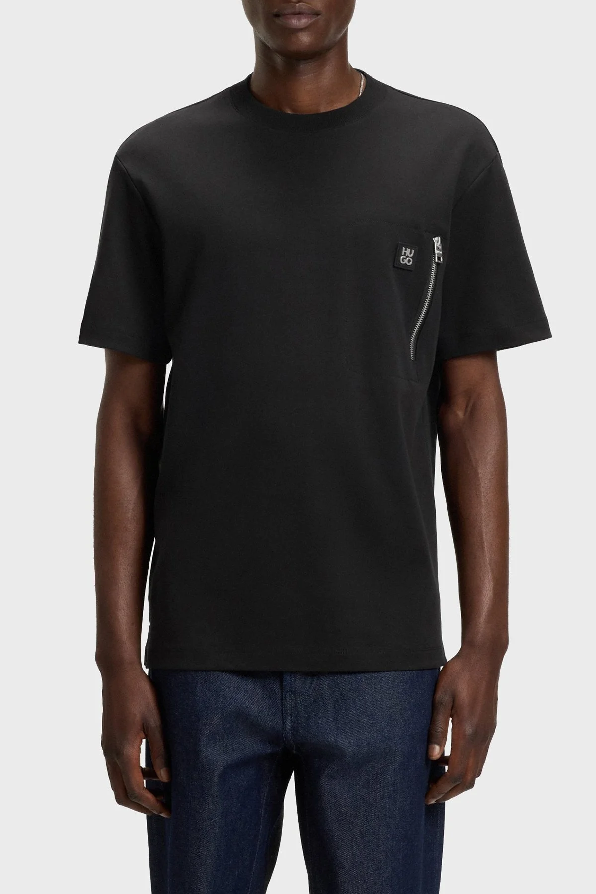 Hugo Pamuklu Relaxed Fit Fermuarlı Tek Cepli Bisiklet Yaka Erkek T Shirt 50542566 001 SİYAH - 1