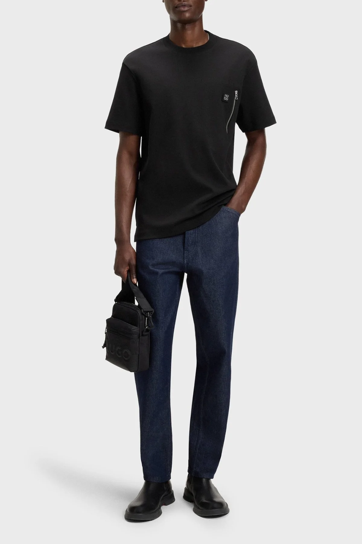 Hugo Pamuklu Relaxed Fit Fermuarlı Tek Cepli Bisiklet Yaka Erkek T Shirt 50542566 001 SİYAH - 2