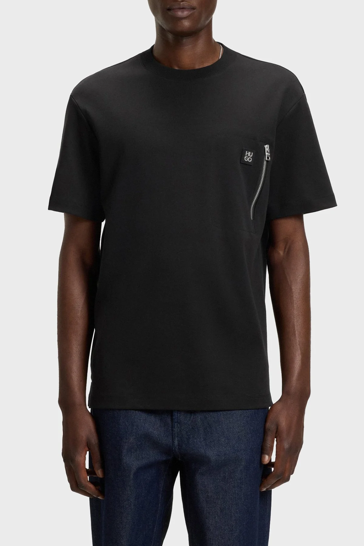 Hugo Pamuklu Relaxed Fit Fermuarlı Tek Cepli Bisiklet Yaka Erkek T Shirt 50542566 001 SİYAH - 1