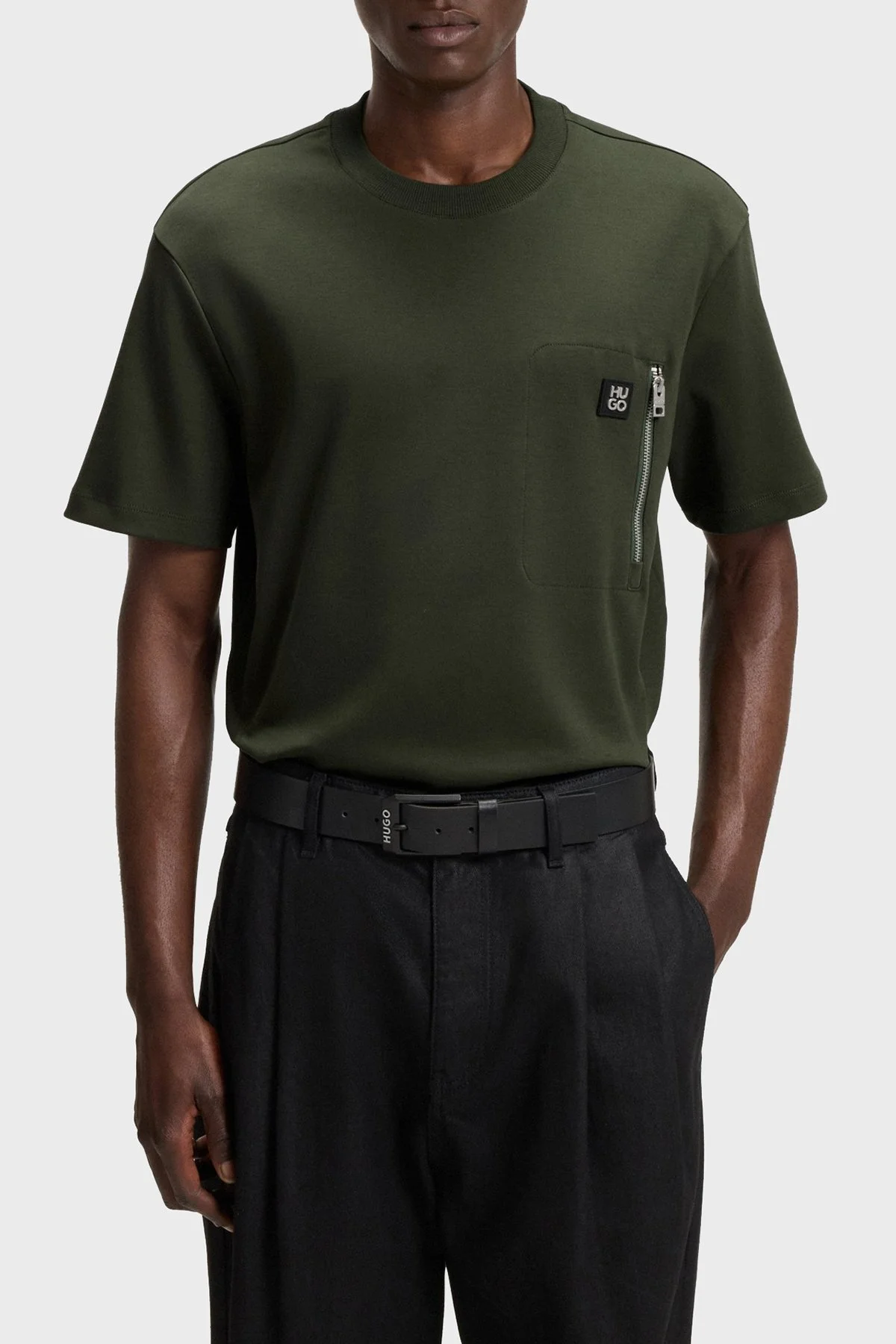 Hugo Pamuklu Relaxed Fit Fermuarlı Tek Cepli Bisiklet Yaka Erkek T Shirt 50542566 309 KOYU YEŞİL - 1