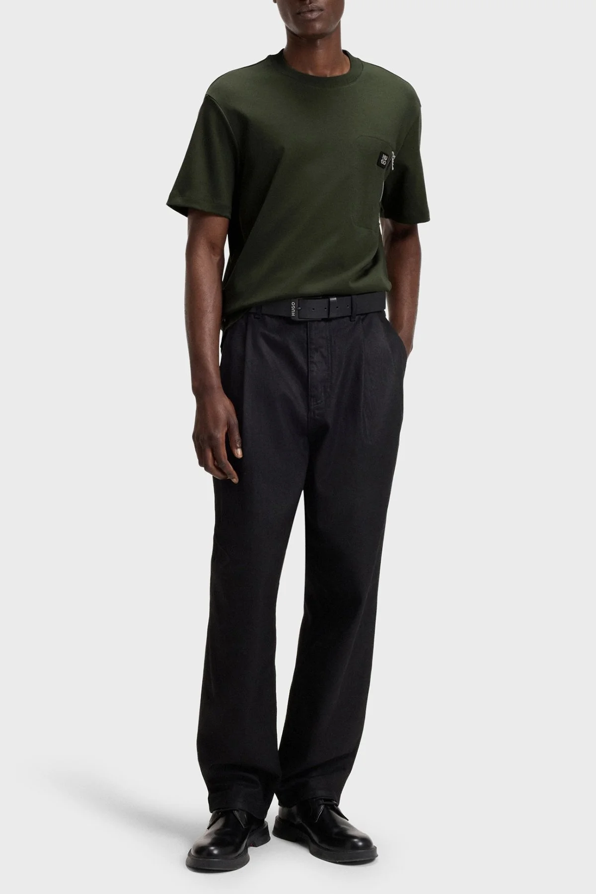 Hugo Pamuklu Relaxed Fit Fermuarlı Tek Cepli Bisiklet Yaka Erkek T Shirt 50542566 309 KOYU YEŞİL - 2