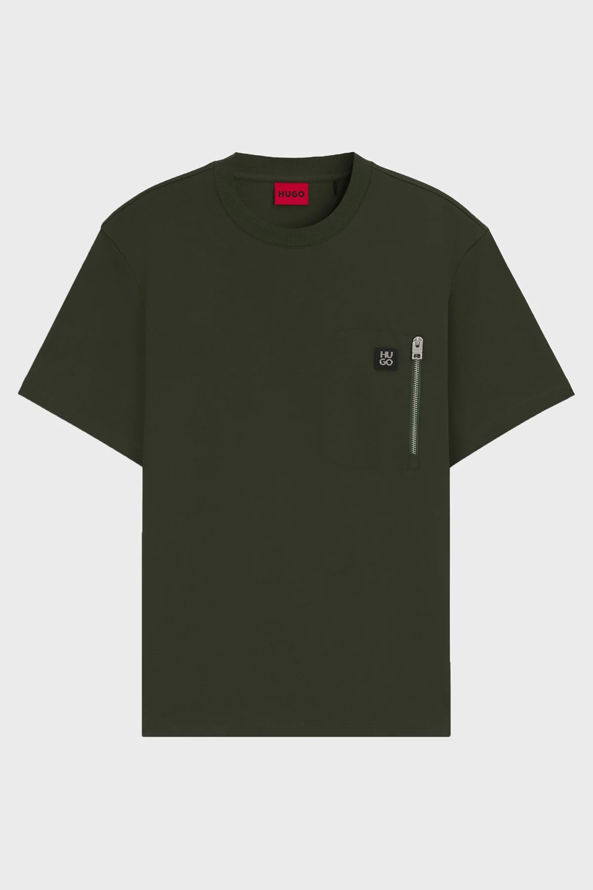 Hugo Pamuklu Relaxed Fit Fermuarlı Tek Cepli Bisiklet Yaka Erkek T Shirt 50542566 309 KOYU YEŞİL - 5