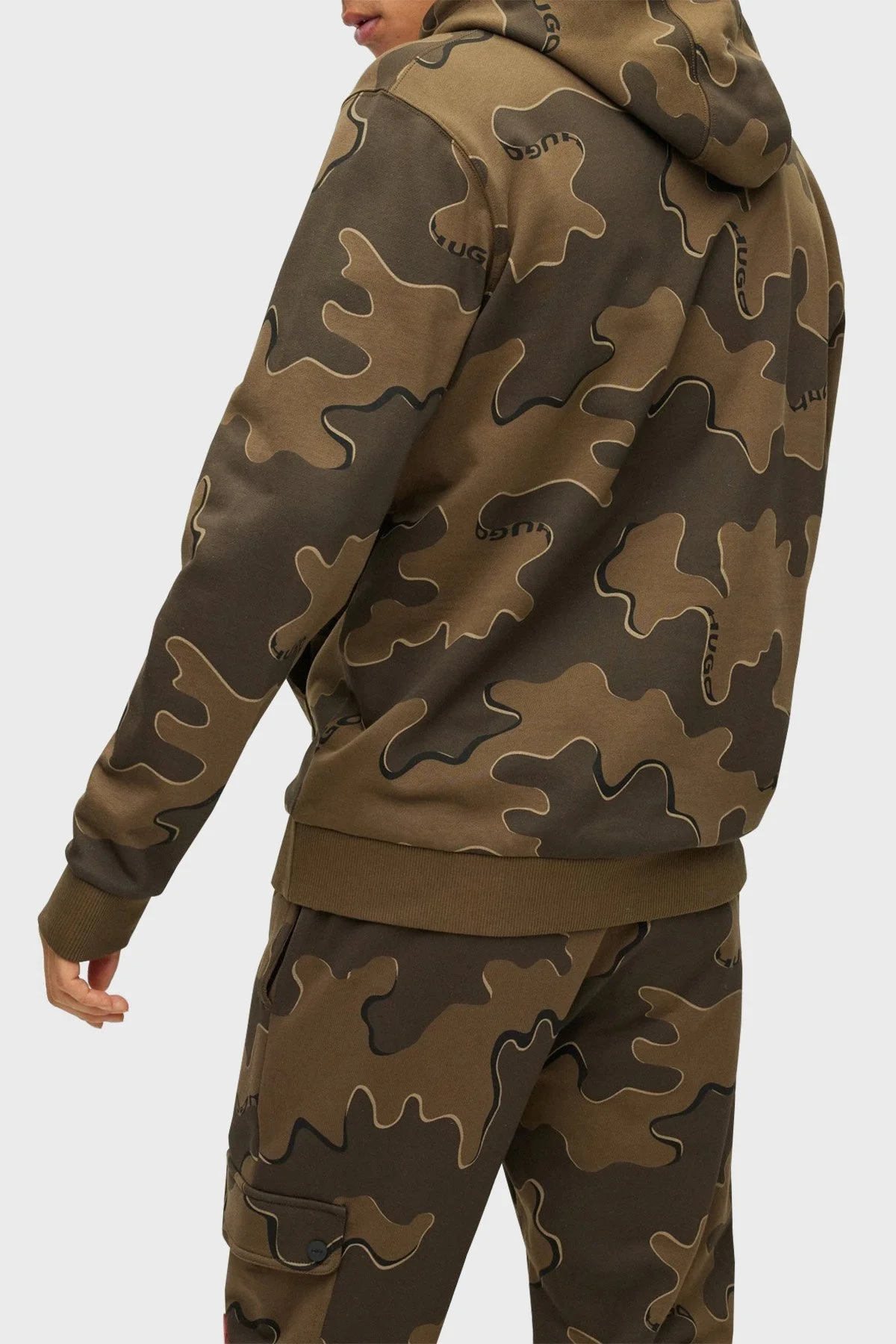 Hugo Pamuklu Relaxed Fit Kanguru Cepli Kapüşonlu Erkek Sweat 50481363 965 HAKİ - 3