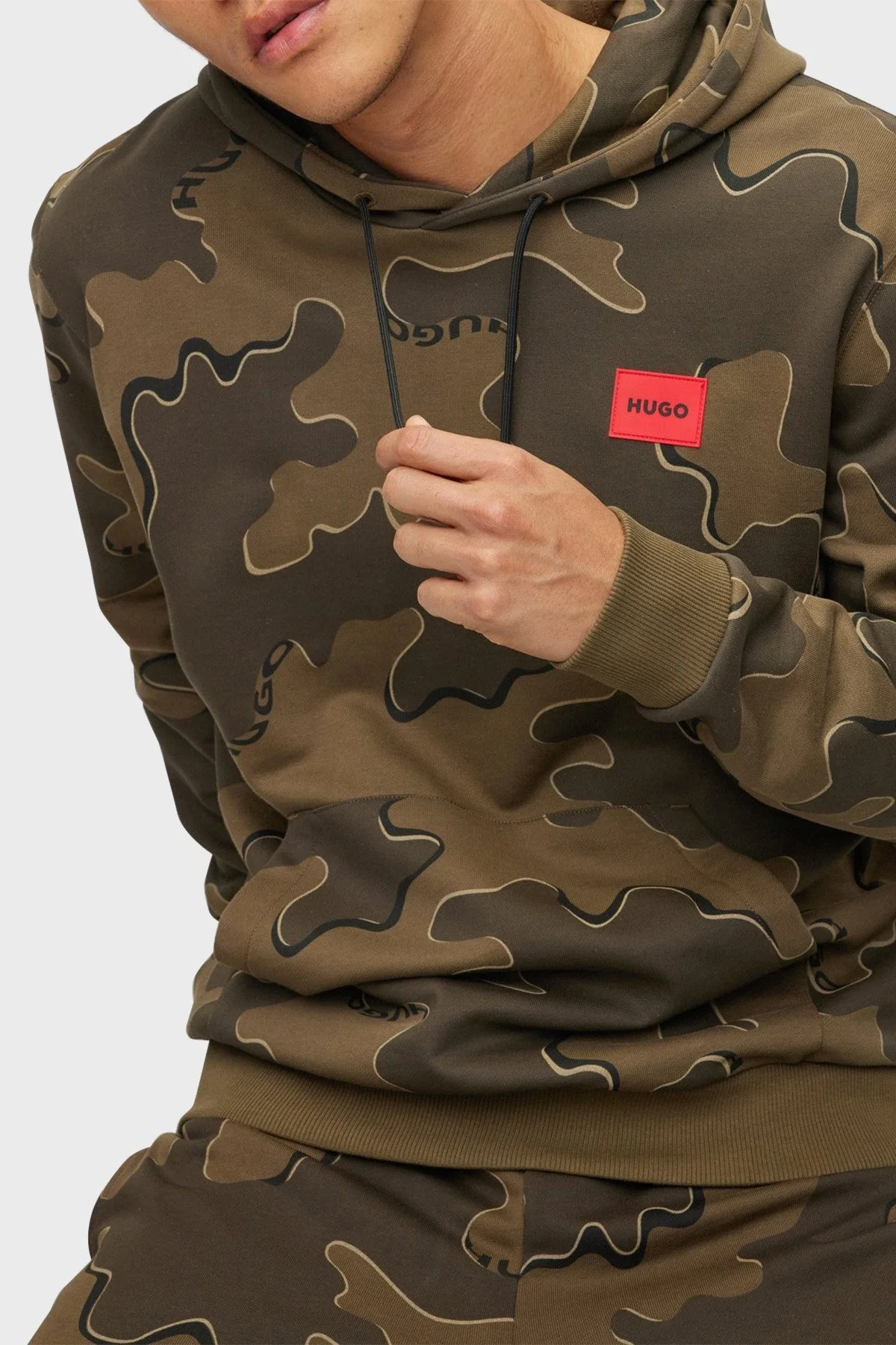 Hugo Pamuklu Relaxed Fit Kanguru Cepli Kapüşonlu Erkek Sweat 50481363 965 HAKİ - 4