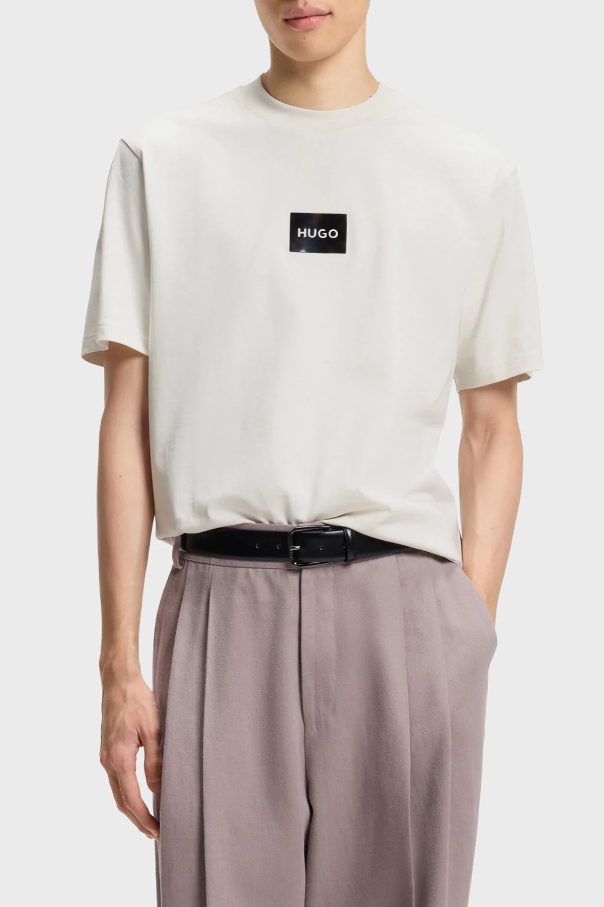 Hugo Pamuklu Relaxed Fit Logolu Bisiklet Yaka Erkek T Shirt 50557445 102 EKRU - 1