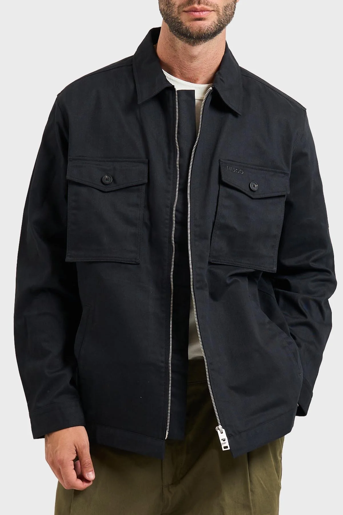 Hugo Pamuklu Relaxed Fit Logolu Fermuarlı Erkek Gömlek Ceket 50545403 001 SİYAH - 3