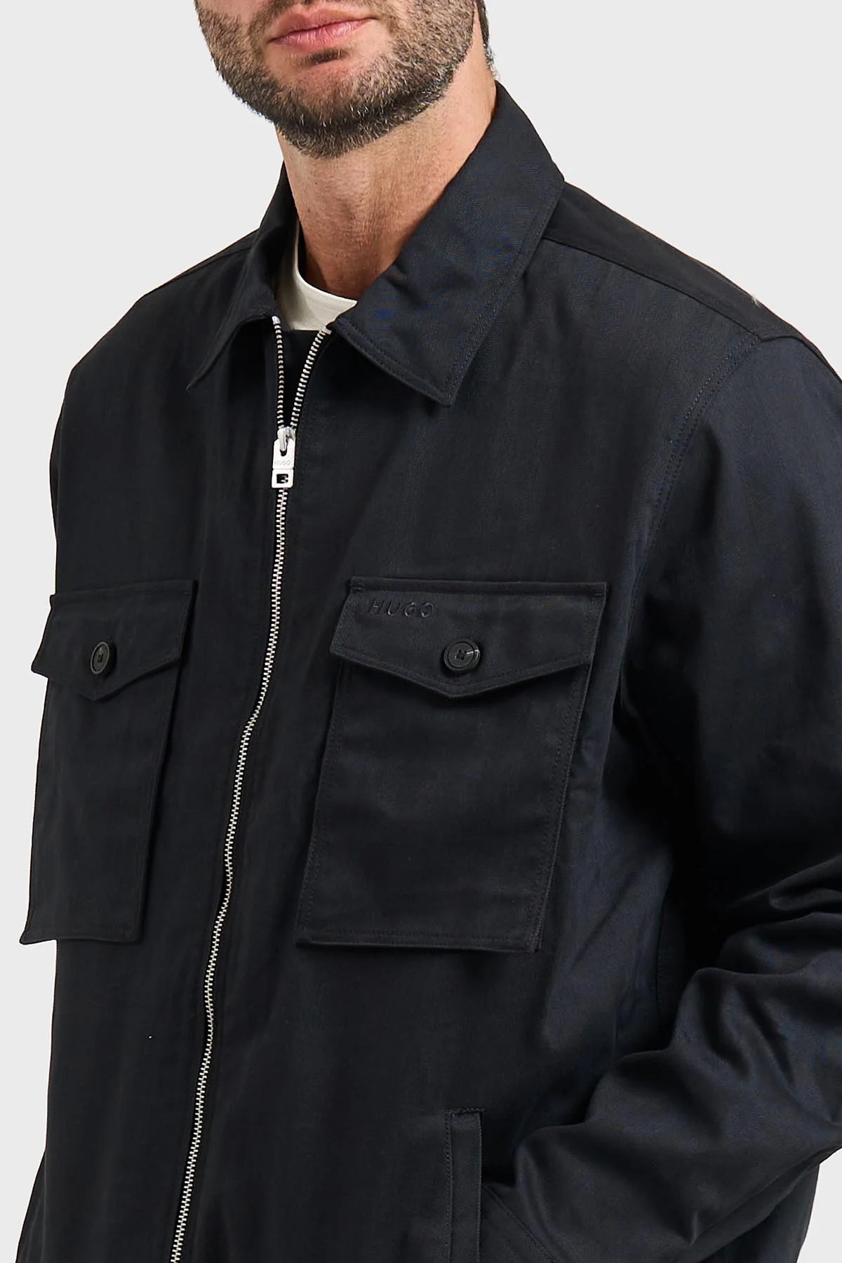 Hugo Pamuklu Relaxed Fit Logolu Fermuarlı Erkek Gömlek Ceket 50545403 001 SİYAH - 5
