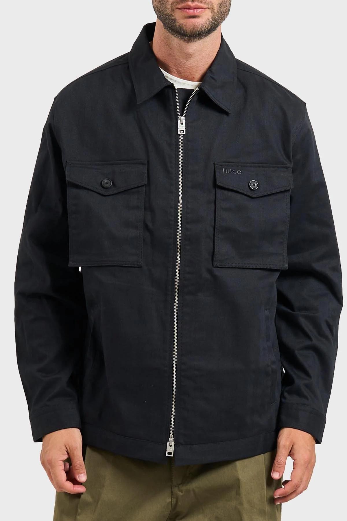 Hugo Pamuklu Relaxed Fit Logolu Fermuarlı Erkek Gömlek Ceket 50545403 001 SİYAH - 1