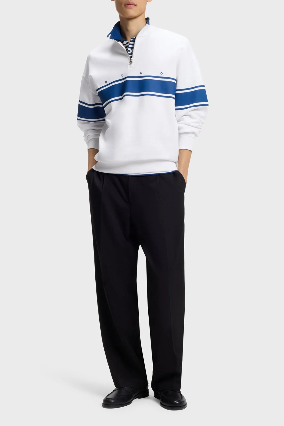 Hugo Pamuklu Relaxed Fit Yarım Fermuarlı Dik Yaka Erkek Sweat 50563798 100 Beyaz - 2