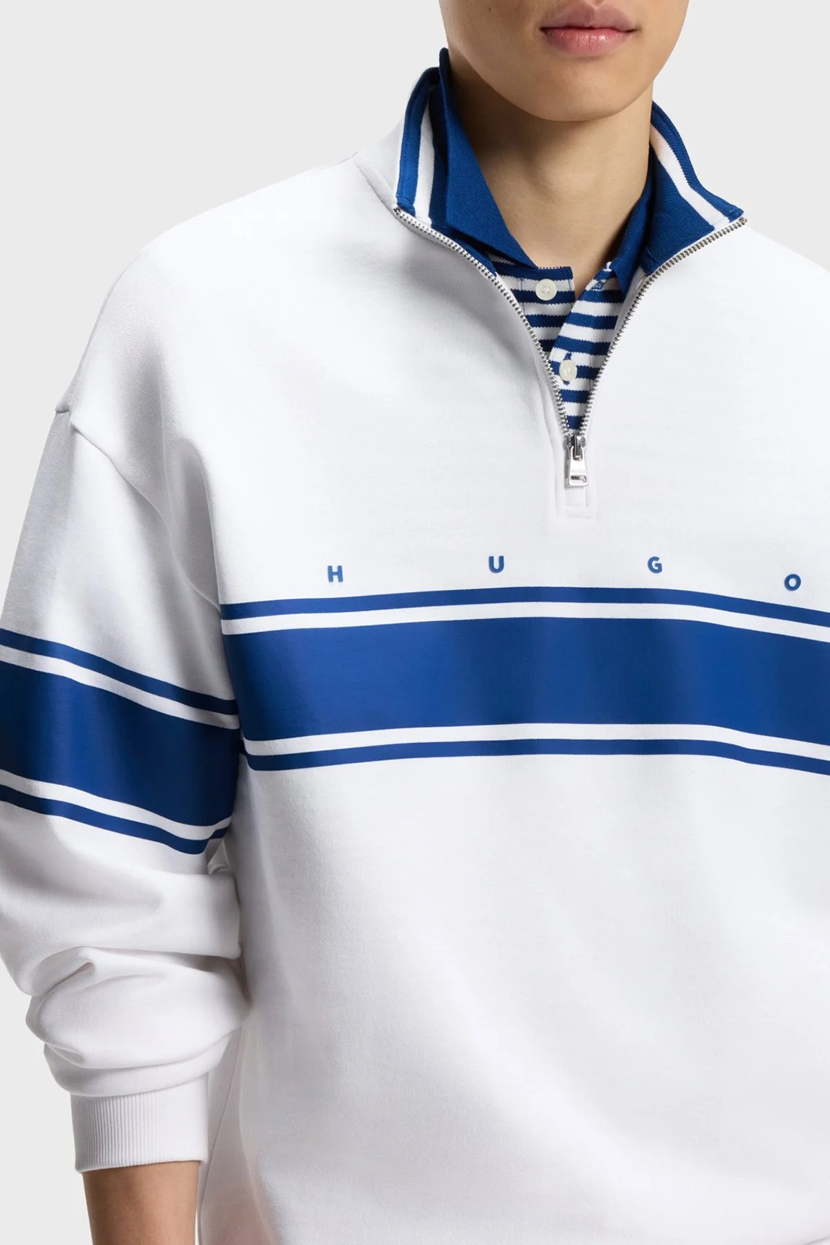 Hugo Pamuklu Relaxed Fit Yarım Fermuarlı Dik Yaka Erkek Sweat 50563798 100 Beyaz - 4