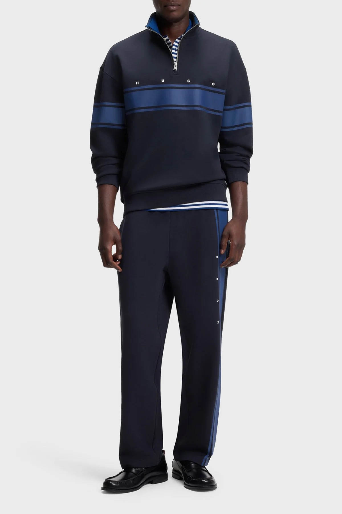 Hugo Pamuklu Relaxed Fit Yarım Fermuarlı Dik Yaka Erkek Sweat 50563798 405 Lacivert - 1