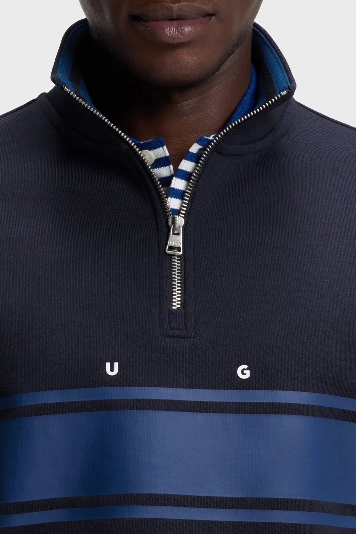 Hugo Pamuklu Relaxed Fit Yarım Fermuarlı Dik Yaka Erkek Sweat 50563798 405 Lacivert - 3