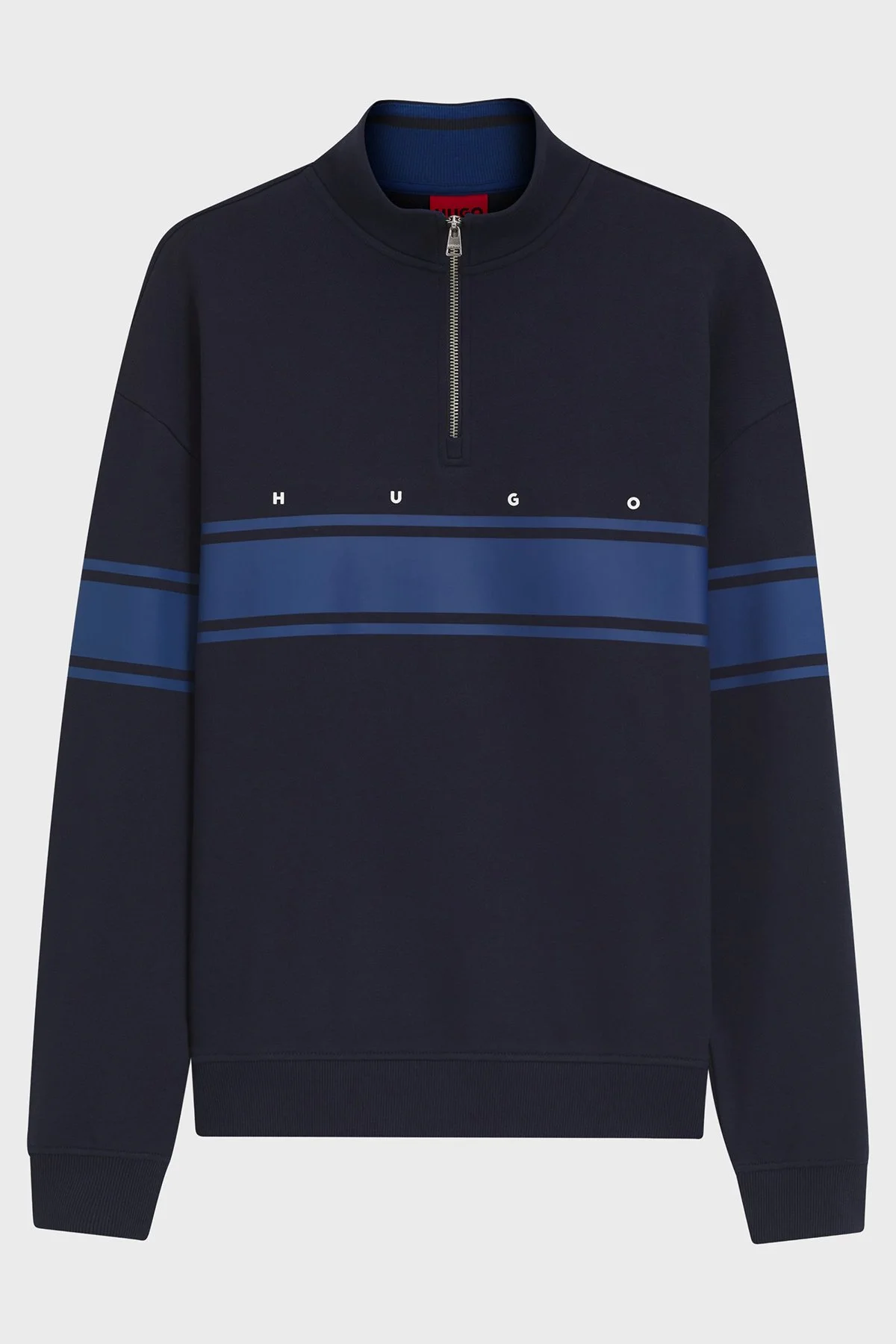 Hugo Pamuklu Relaxed Fit Yarım Fermuarlı Dik Yaka Erkek Sweat 50563798 405 Lacivert - 4