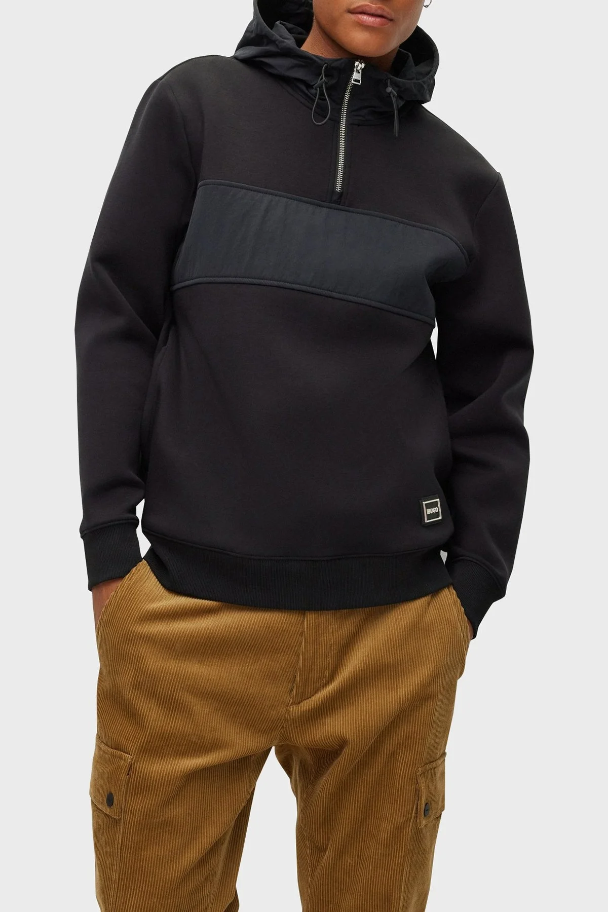 Hugo Pamuklu Relaxed Fit Yarım Fermuarlı Kapüşonlu Erkek Sweat 50475879 001 SİYAH - 1