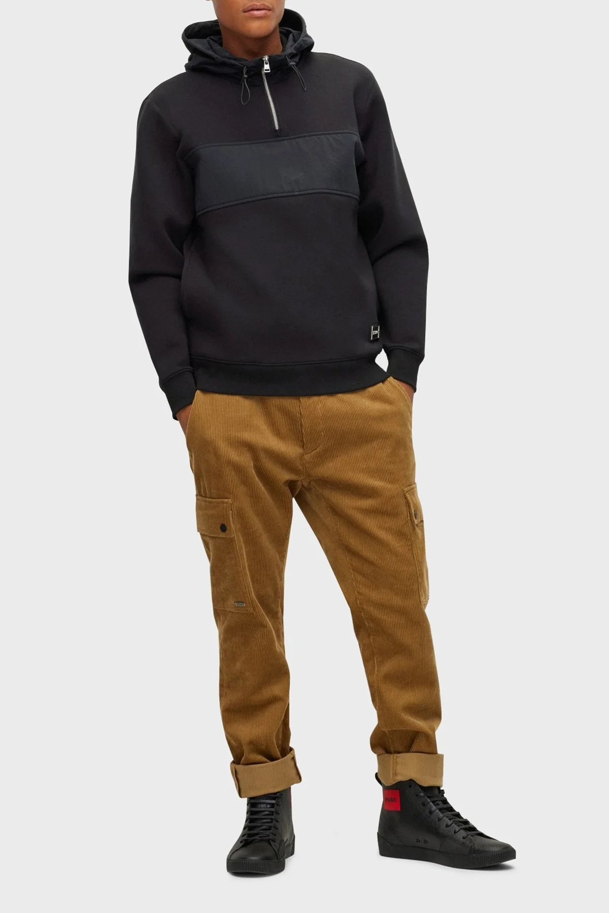 Hugo Pamuklu Relaxed Fit Yarım Fermuarlı Kapüşonlu Erkek Sweat 50475879 001 SİYAH - 2