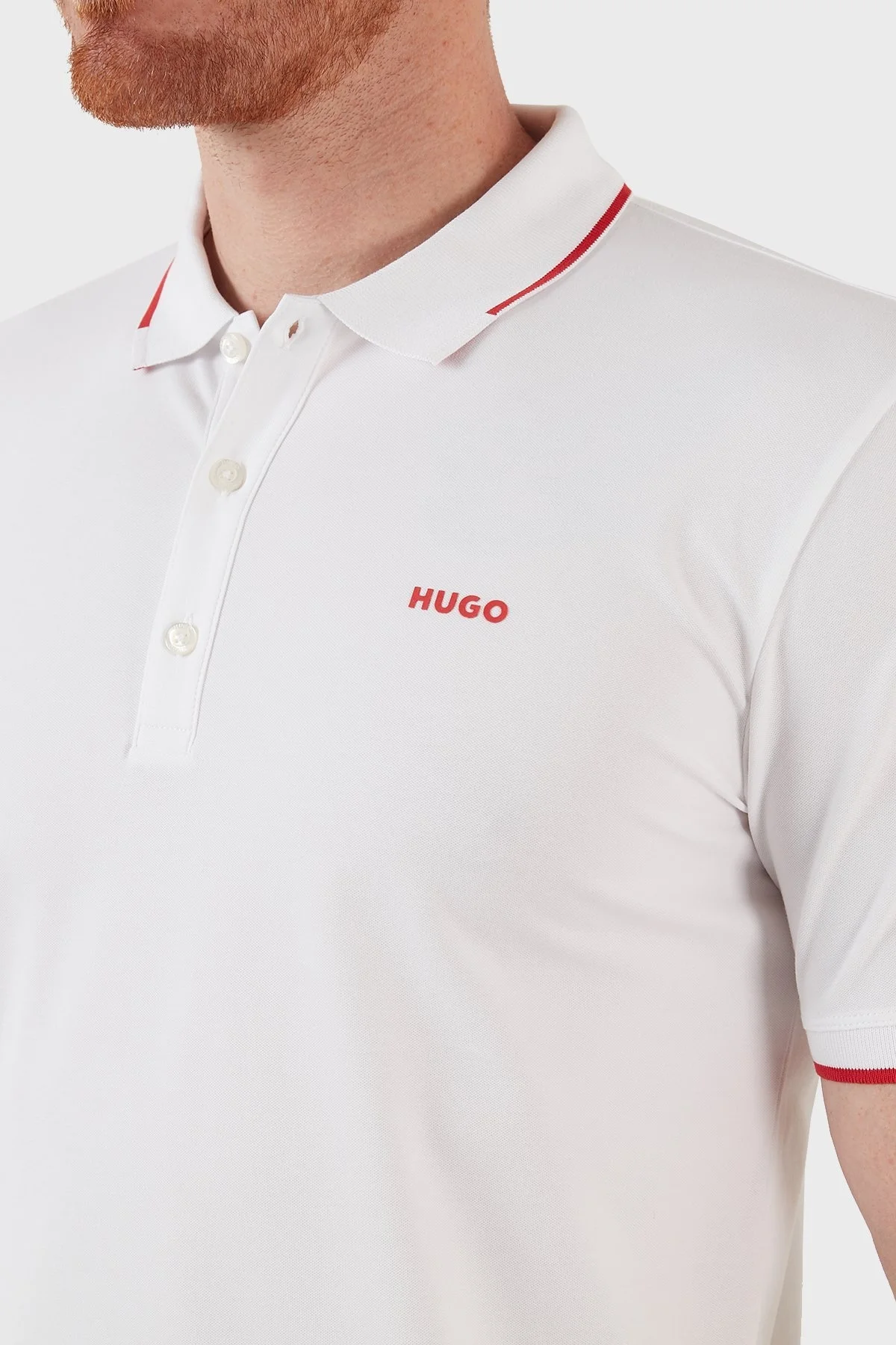 Hugo Pamuklu Slim Fit Düğmeli Polo T Shirt Erkek Polo Yaka T Shirt 50467344 100 BEYAZ - 4