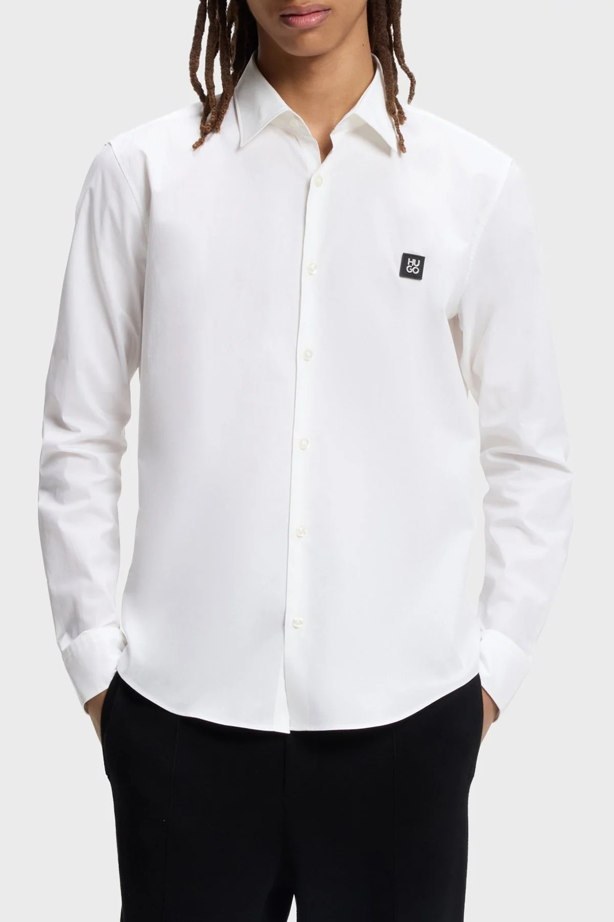 Hugo Pamuklu Slim Fit Logolu Klasik Yaka Uzun Kollu Erkek Gömlek 50505315 102 EKRU - 1