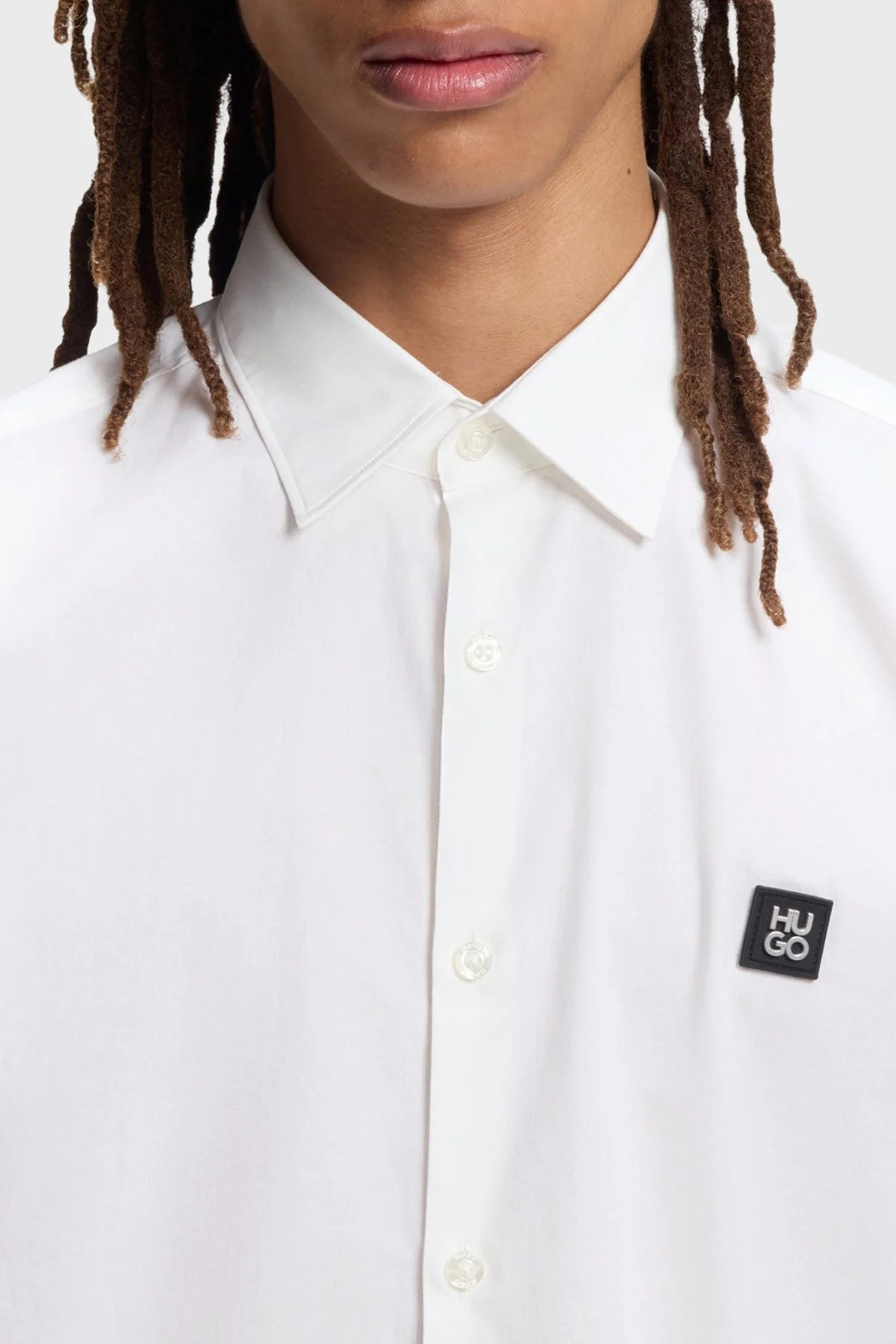 Hugo Pamuklu Slim Fit Logolu Klasik Yaka Uzun Kollu Erkek Gömlek 50505315 102 EKRU - 4