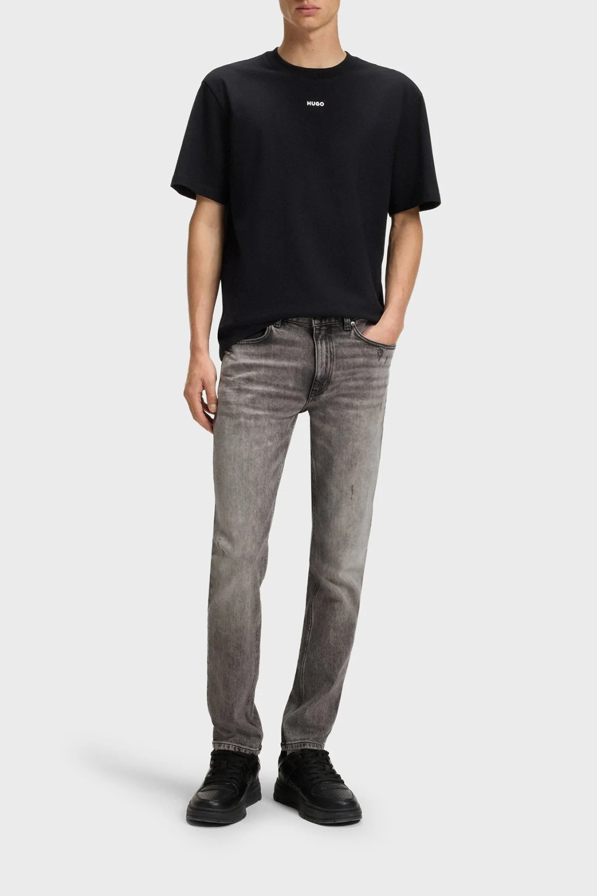 Hugo Pamuklu Slim Fit Normal Bel Dar Paça Jeans Erkek Kot Pantolon 50542687 041 GRİ - 1