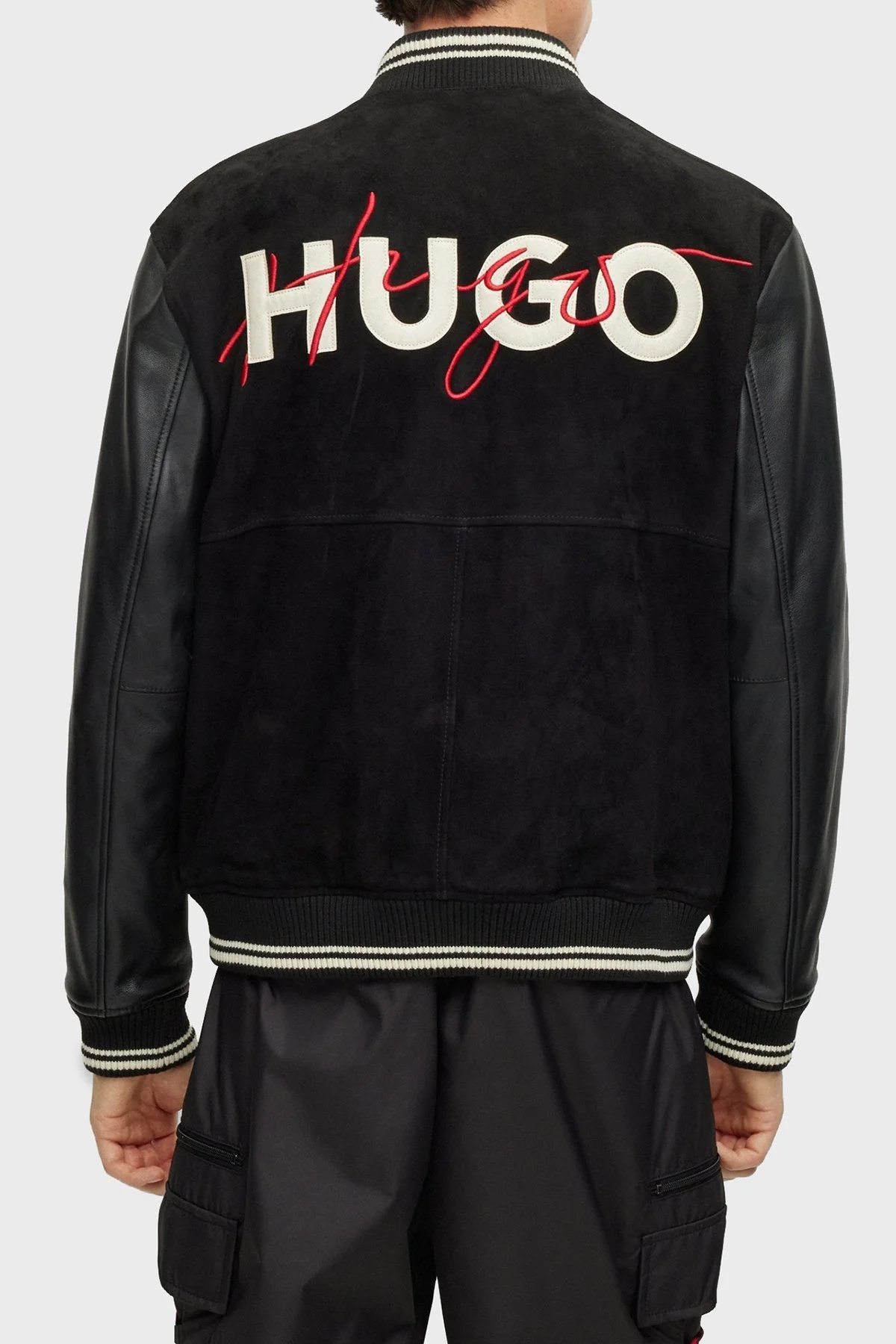 Hugo Regular Fit Kolları Deri Olan Süet Kolej Tarzı Bomber Erkek Ceket 50493382 001 SİYAH - 2