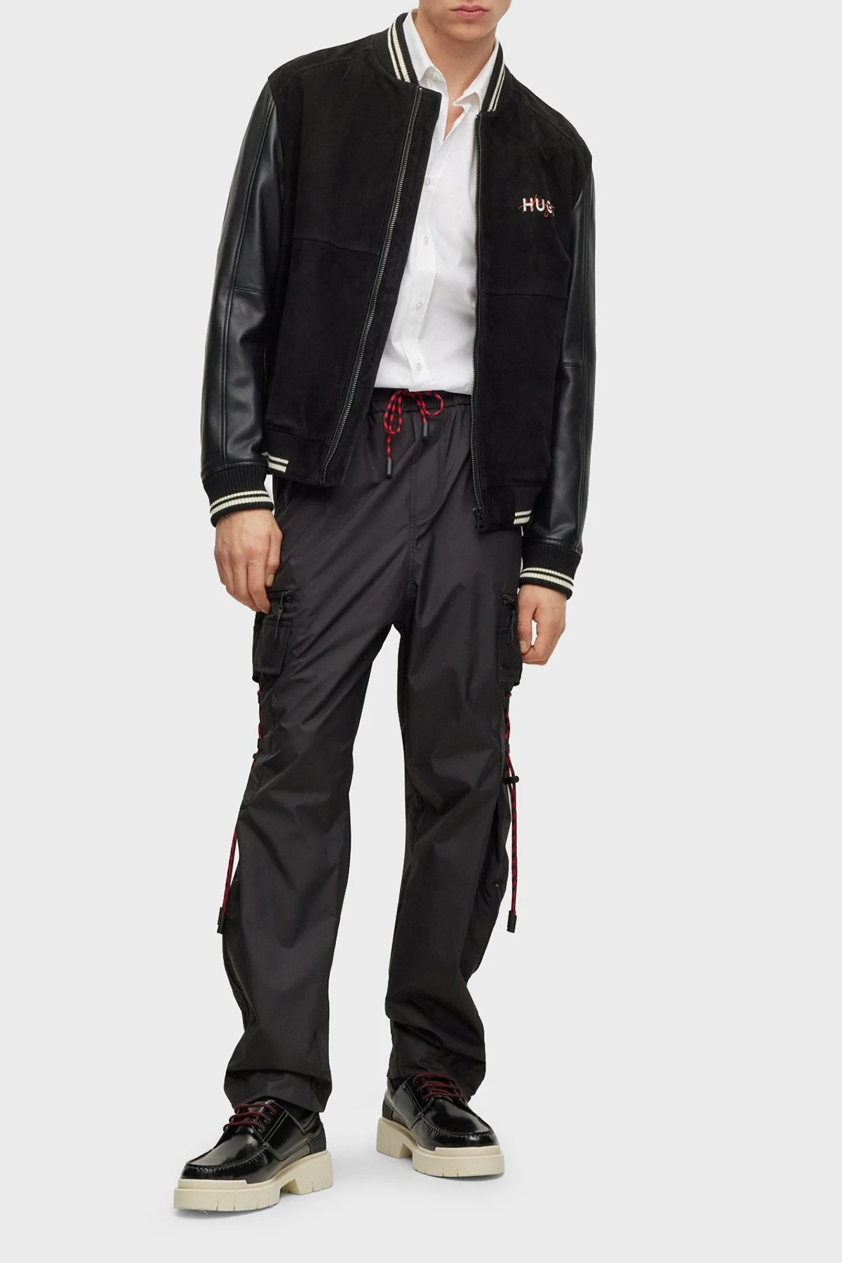 Hugo Regular Fit Kolları Deri Olan Süet Kolej Tarzı Bomber Erkek Ceket 50493382 001 SİYAH - 3