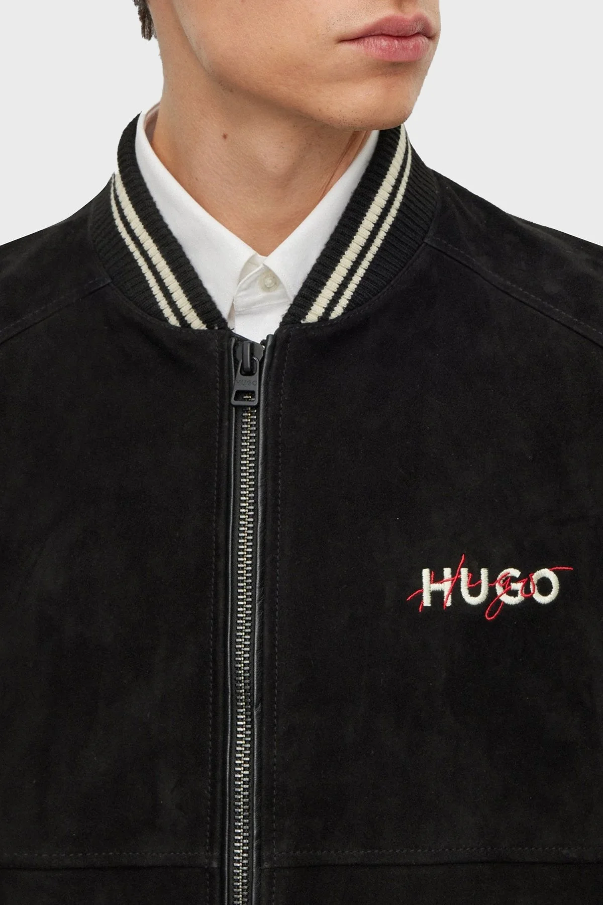 Hugo Regular Fit Kolları Deri Olan Süet Kolej Tarzı Bomber Erkek Ceket 50493382 001 SİYAH - 10
