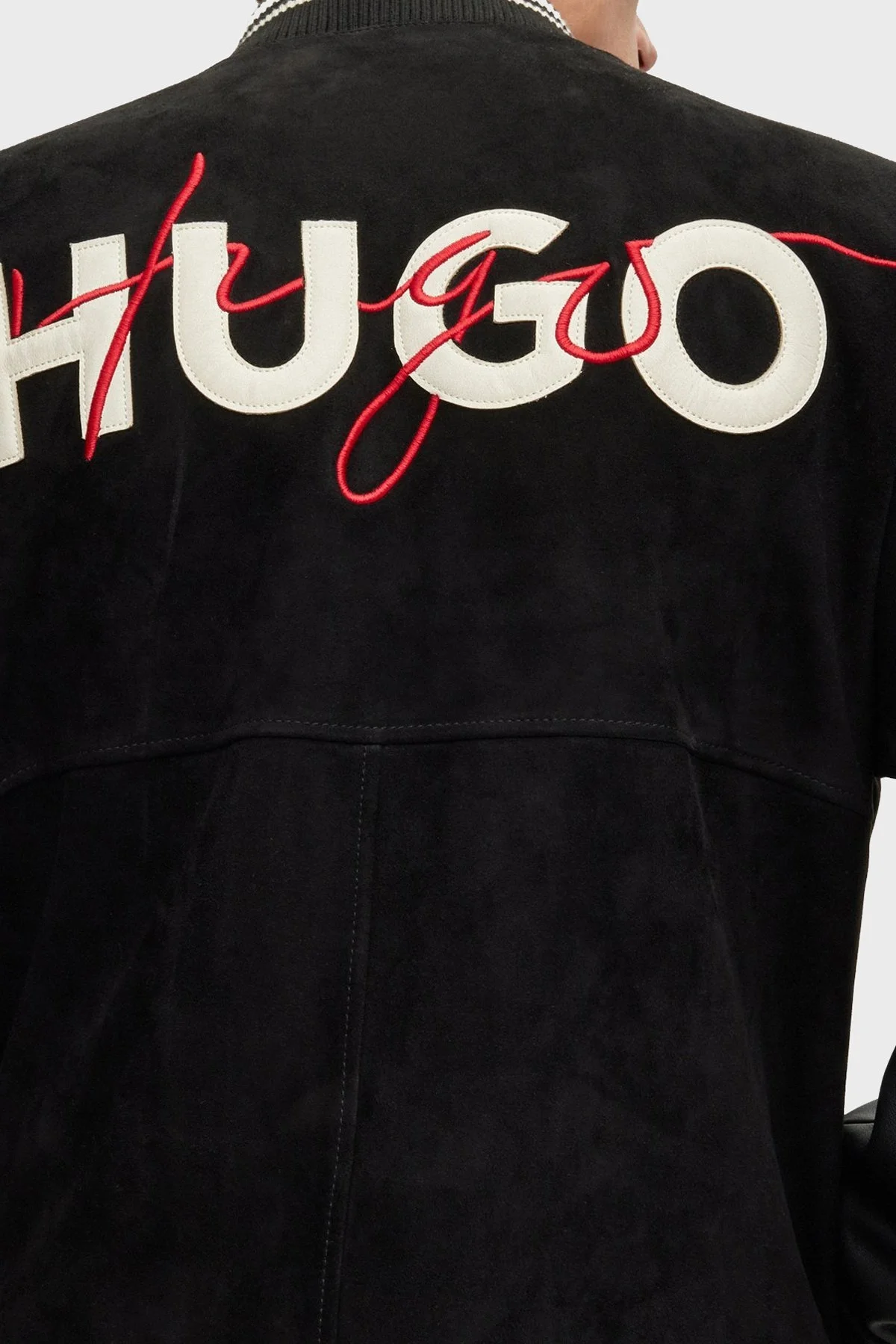 Hugo Regular Fit Kolları Deri Olan Süet Kolej Tarzı Bomber Erkek Ceket 50493382 001 SİYAH - 11