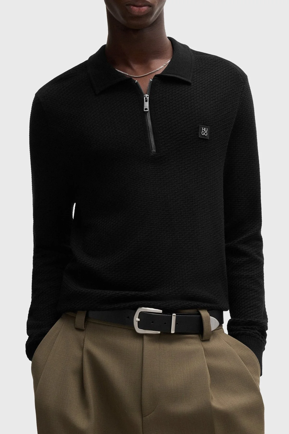 Hugo Regular Fit Yarım Fermuarlı Polo Yaka Erkek Kazak 50516640 001 SİYAH - 6