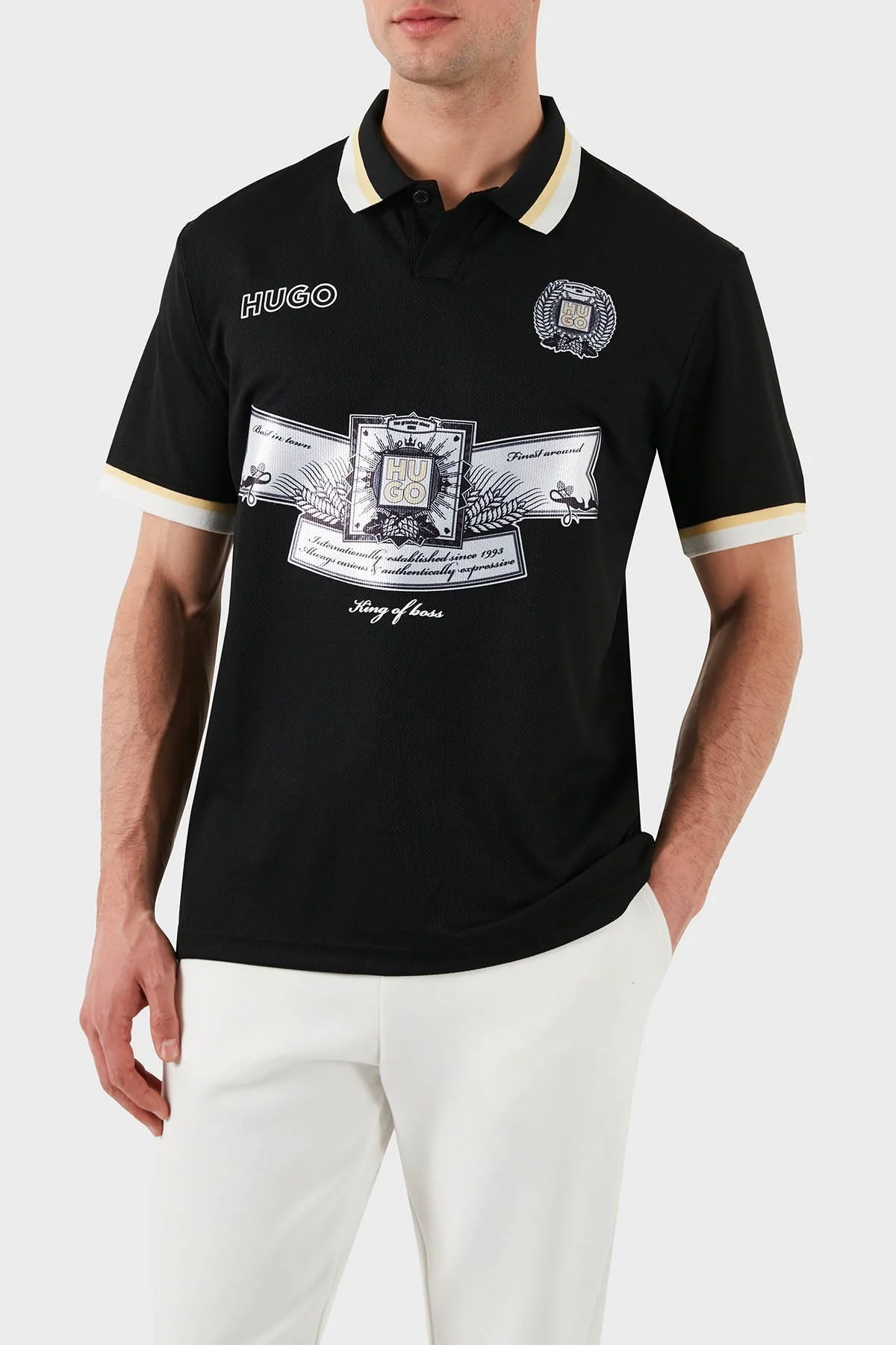 Hugo Relaxed Fit Logo Desenli Düğmeli Erkek Polo Yaka T Shirt 50516088 001 SİYAH - 1