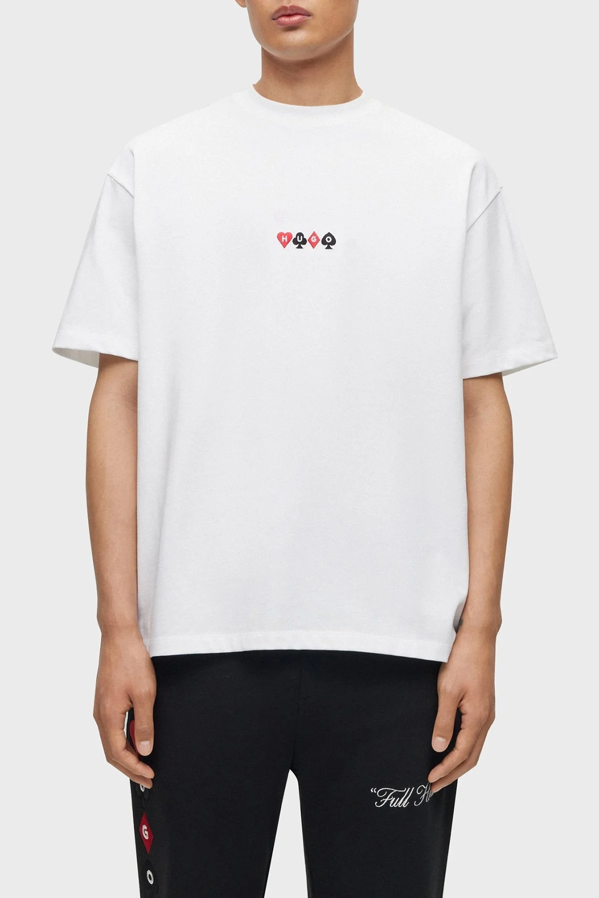 Hugo Sırt Baskılı Bisiklet Yaka % 100 Pamuk Oversize Erkek T Shirt 50499745 100 BEYAZ - 2