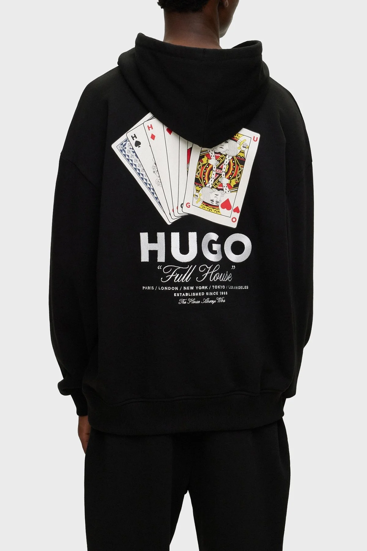 Hugo Sırt Baskılı Kapüşonlu Kanguru Cepli % 100 Pamuk Oversize Erkek Sweat 50499741 001 SİYAH - 1